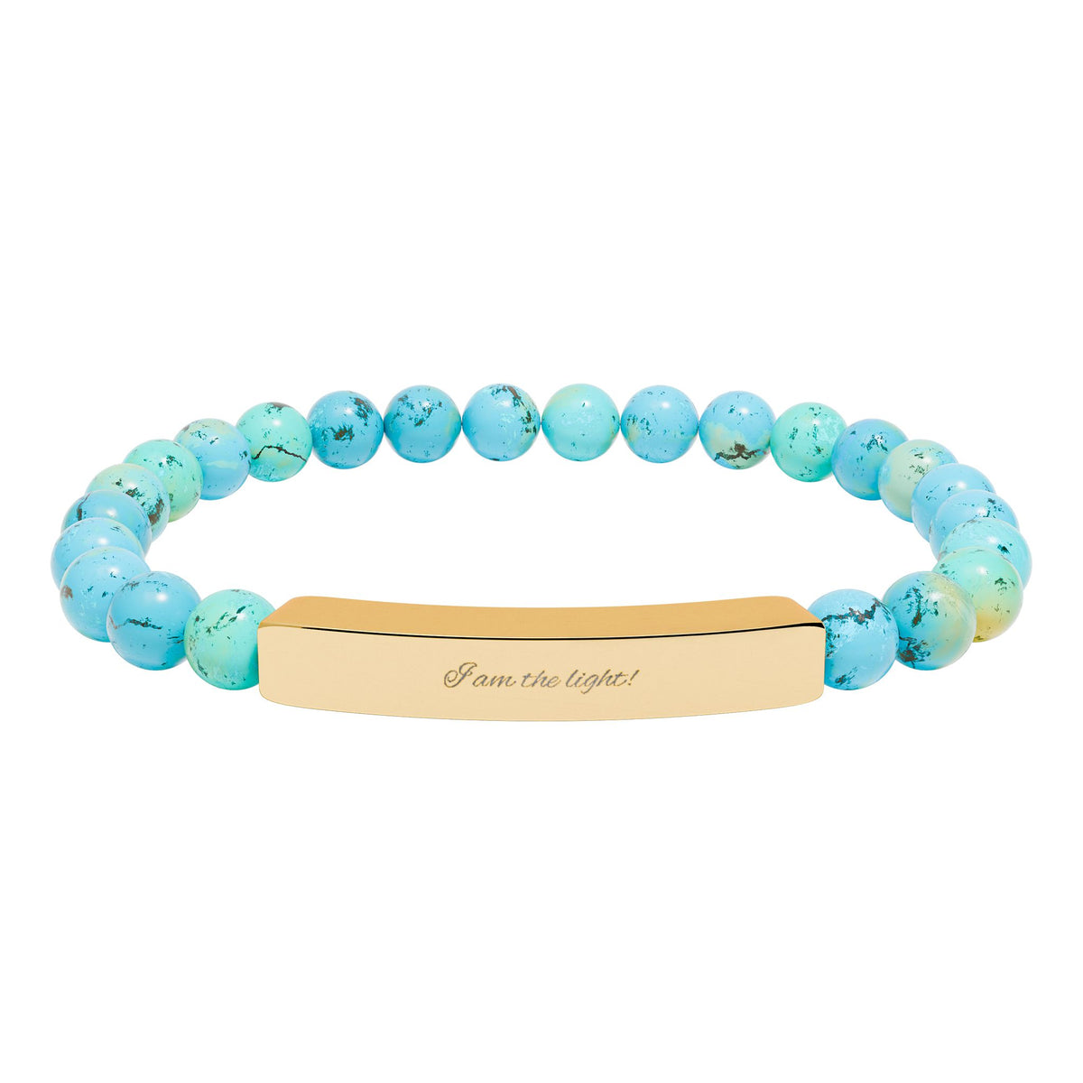 Inspirational Natural Stone Stretch Bar Bracelet | Peace in a Pod "I am the light!" Engraved Stainless Steel (Silver or 18K Gold)