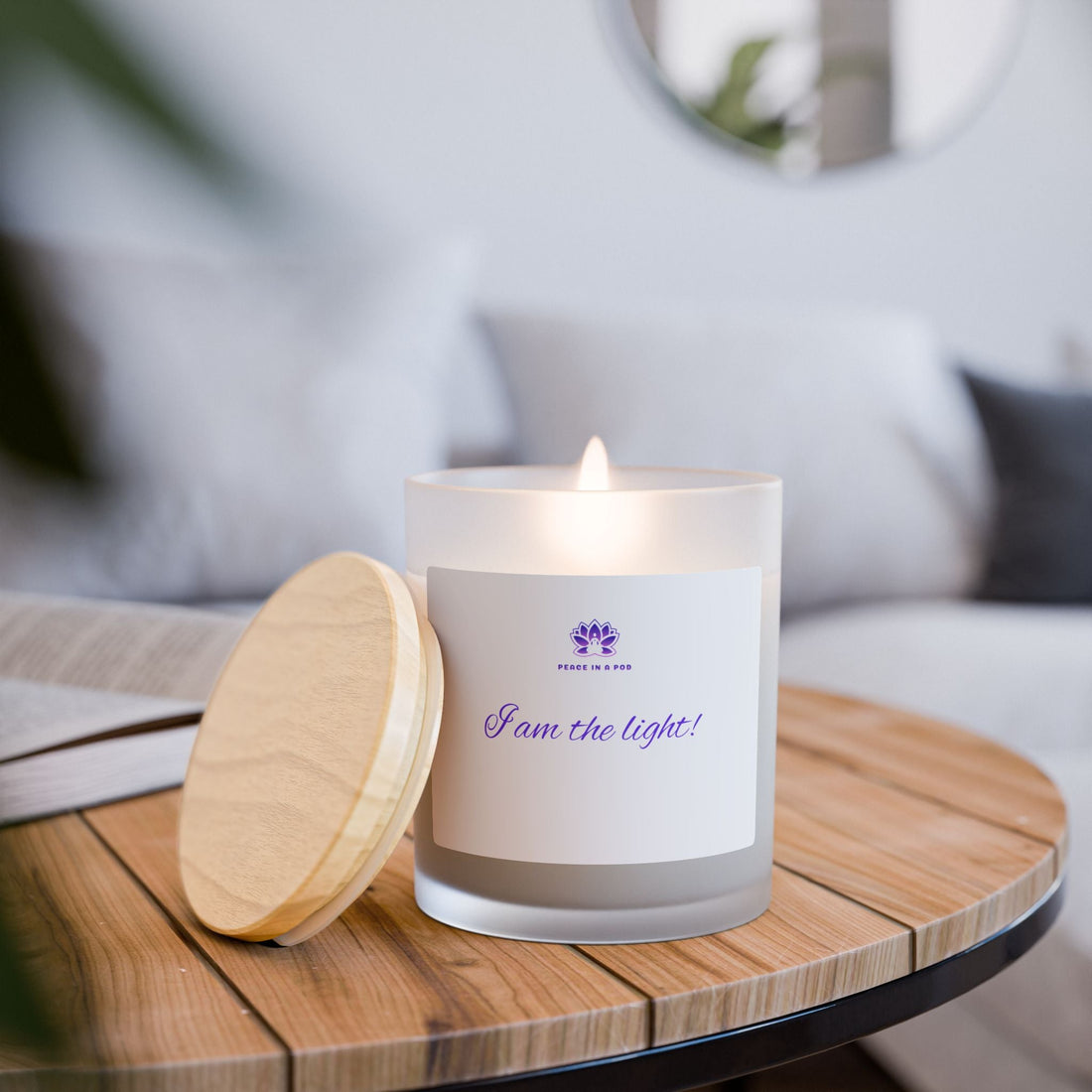 "I am the light!" Inspirational Peace in a Pod Candle - 11oz Frosted Glass Candle