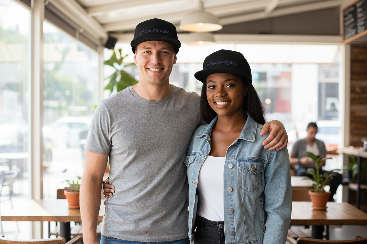 Peace in a Pod "I am the light!" Modern Cotton Twill Snapback Cap – Stylish High-Profile Design "I am the light"
