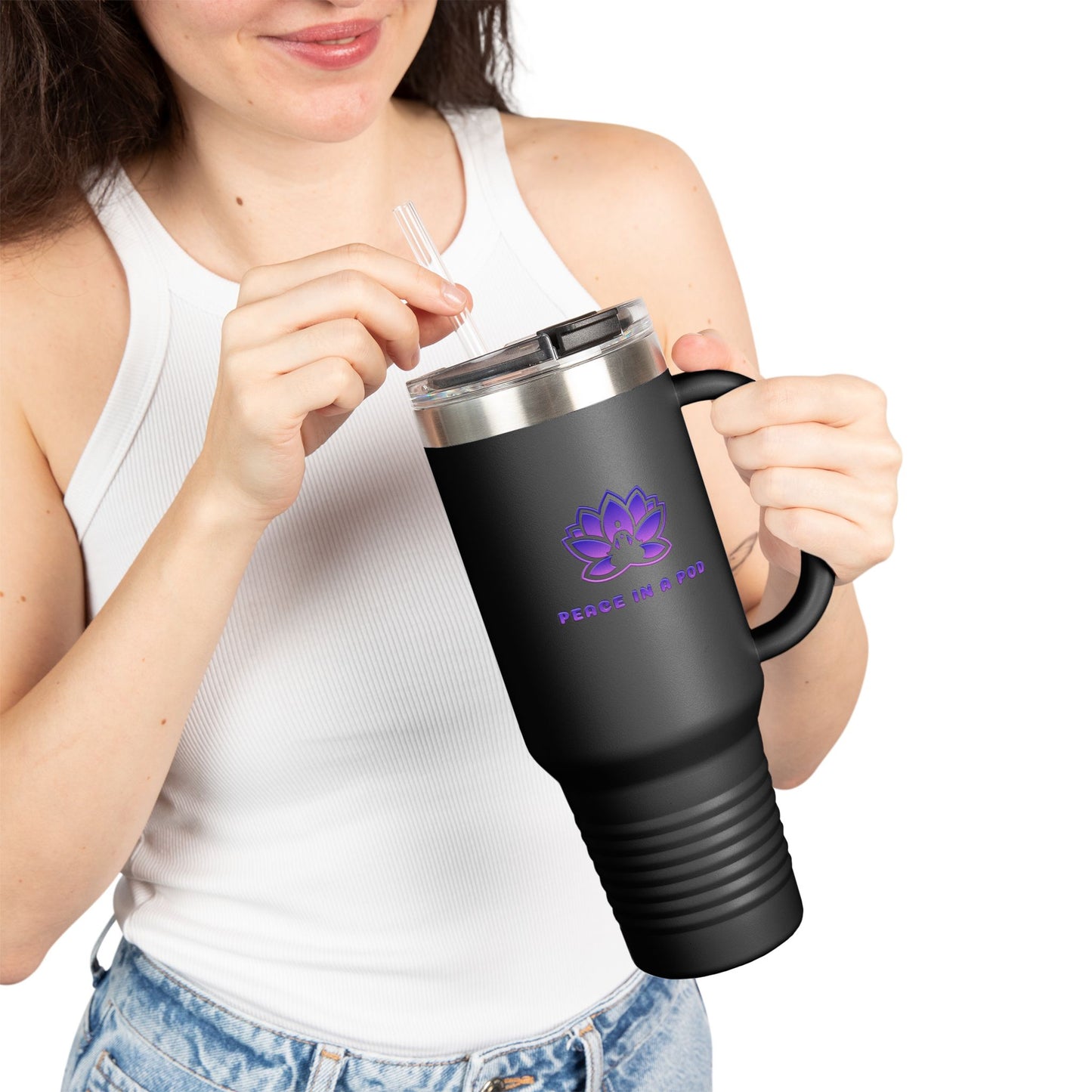 Serene Peace in a Pod Lotus Insulated Travel Mug - 40oz for Mindfulness on the Go