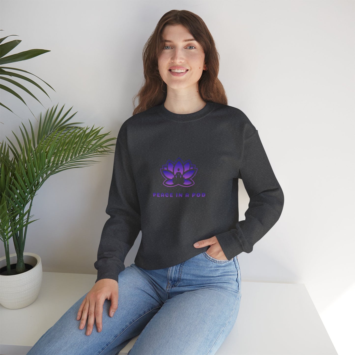 Crewneck Sweatshirt — "Peace in a Pod" Lotus Graphic with "I am the light" Back Script