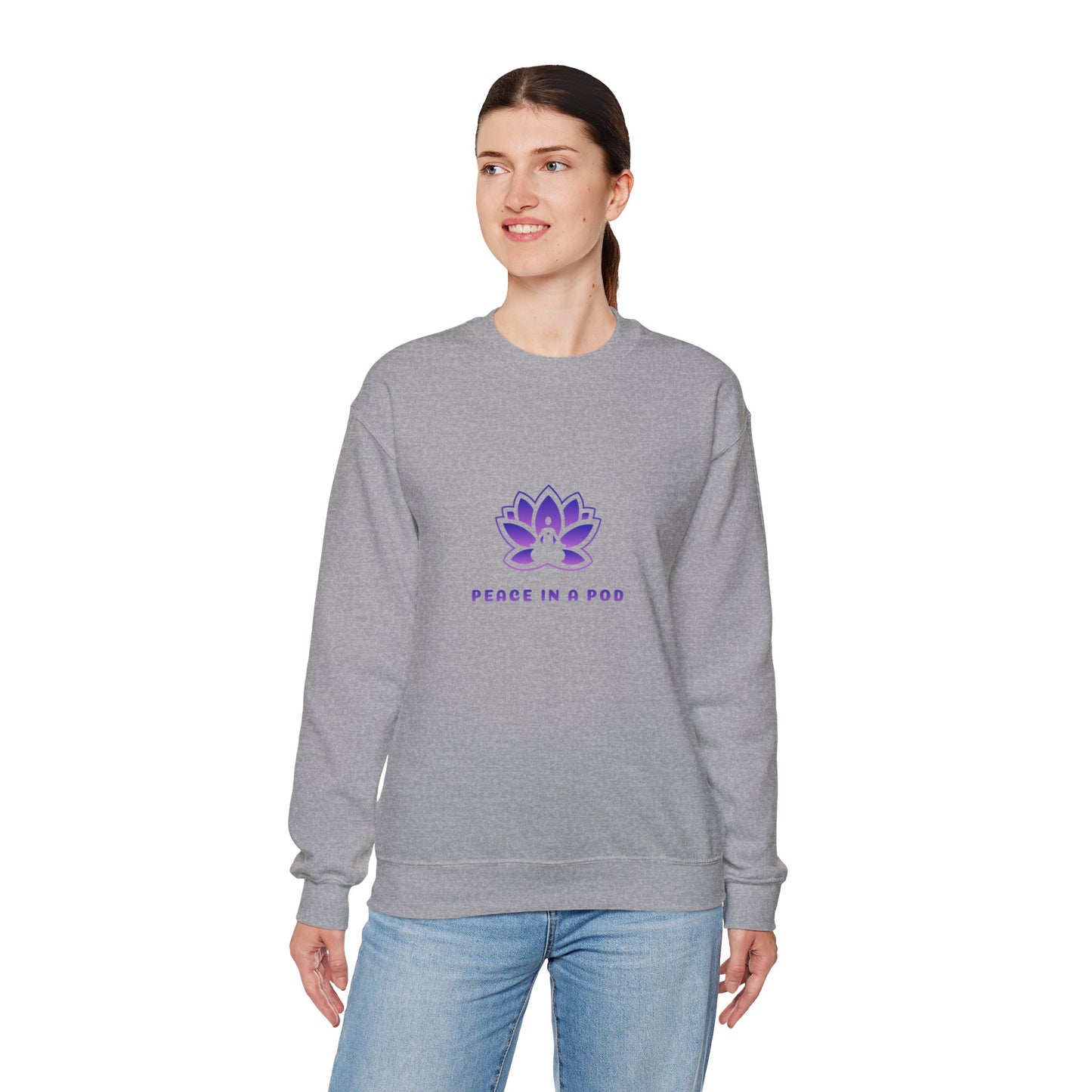 Crewneck Sweatshirt — Peace in a Pod Lotus Graphic with "I am the light" Back Script