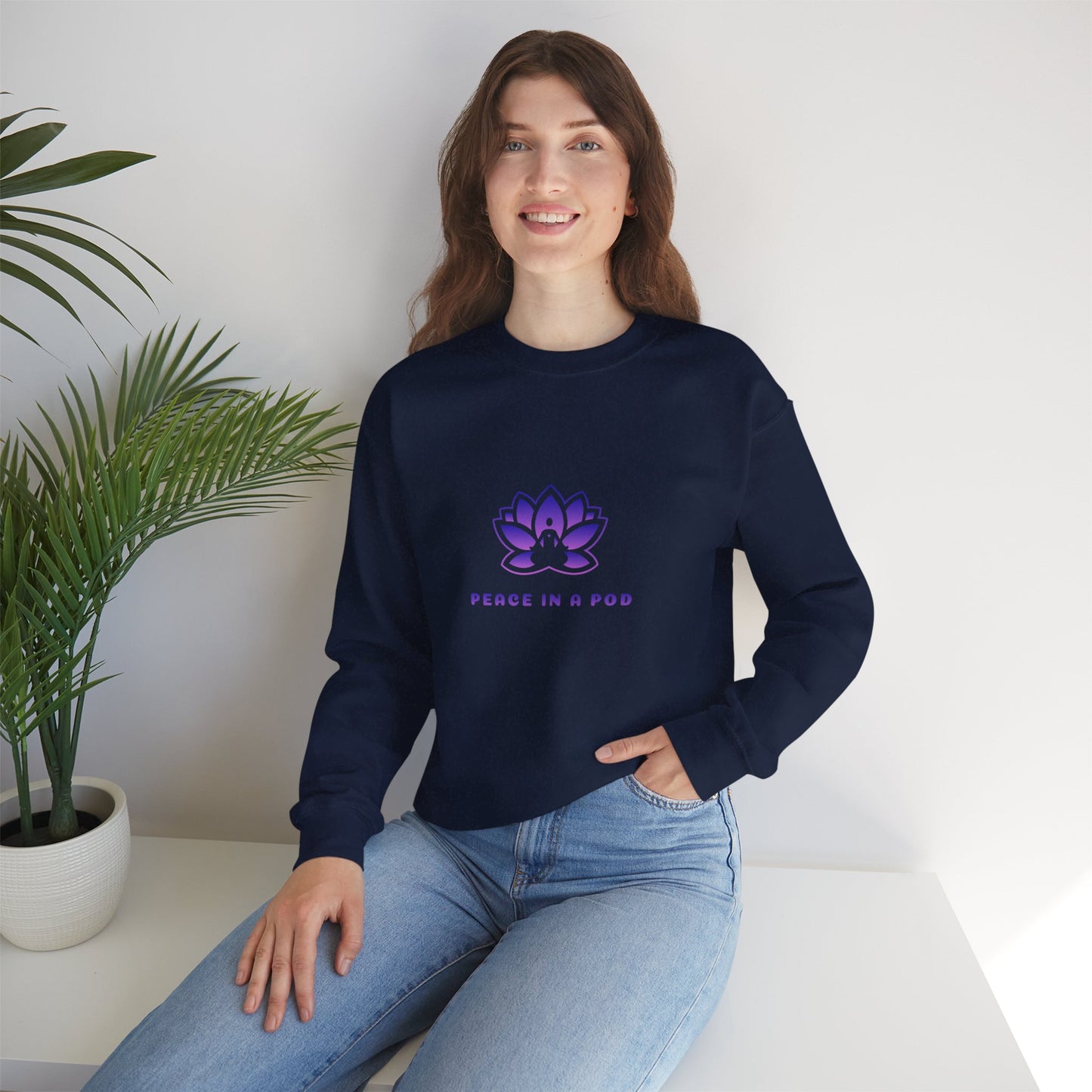 Crewneck Sweatshirt — Peace in a Pod Lotus Graphic with "I am the light" Back Script