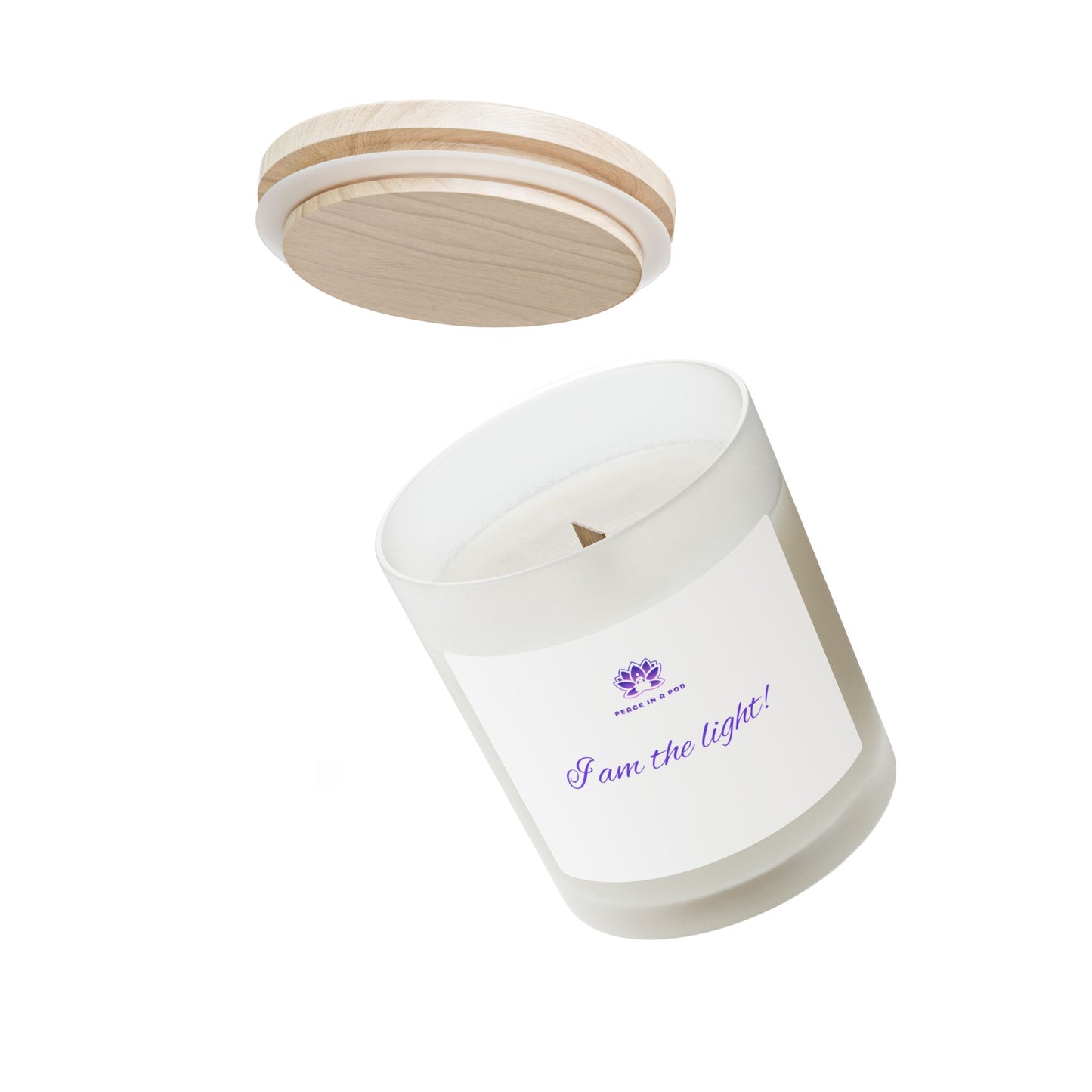 Inspirational Peace in a Pod Candle - 11oz Frosted Glass Candle with 'I am the light!' Design