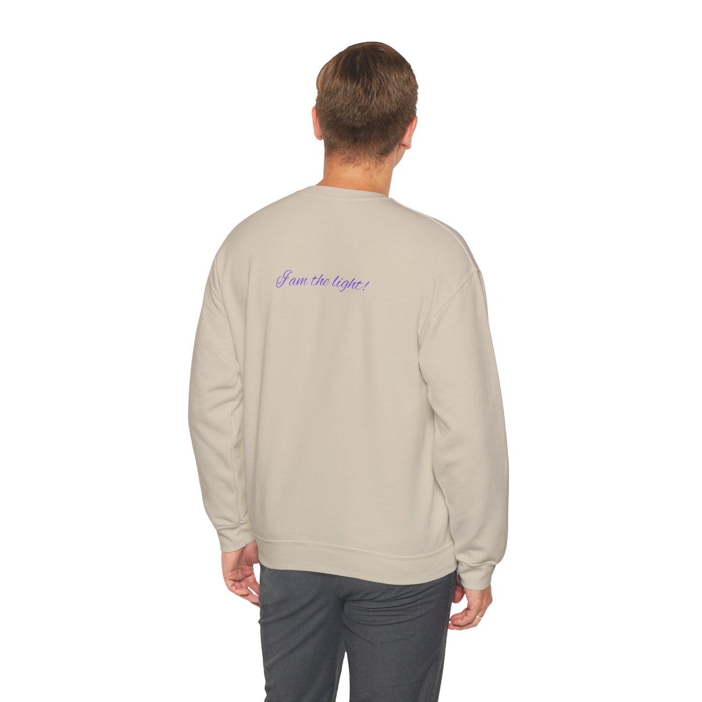 Crewneck Sweatshirt — Peace in a Pod Lotus Graphic with "I am the light" Back Script
