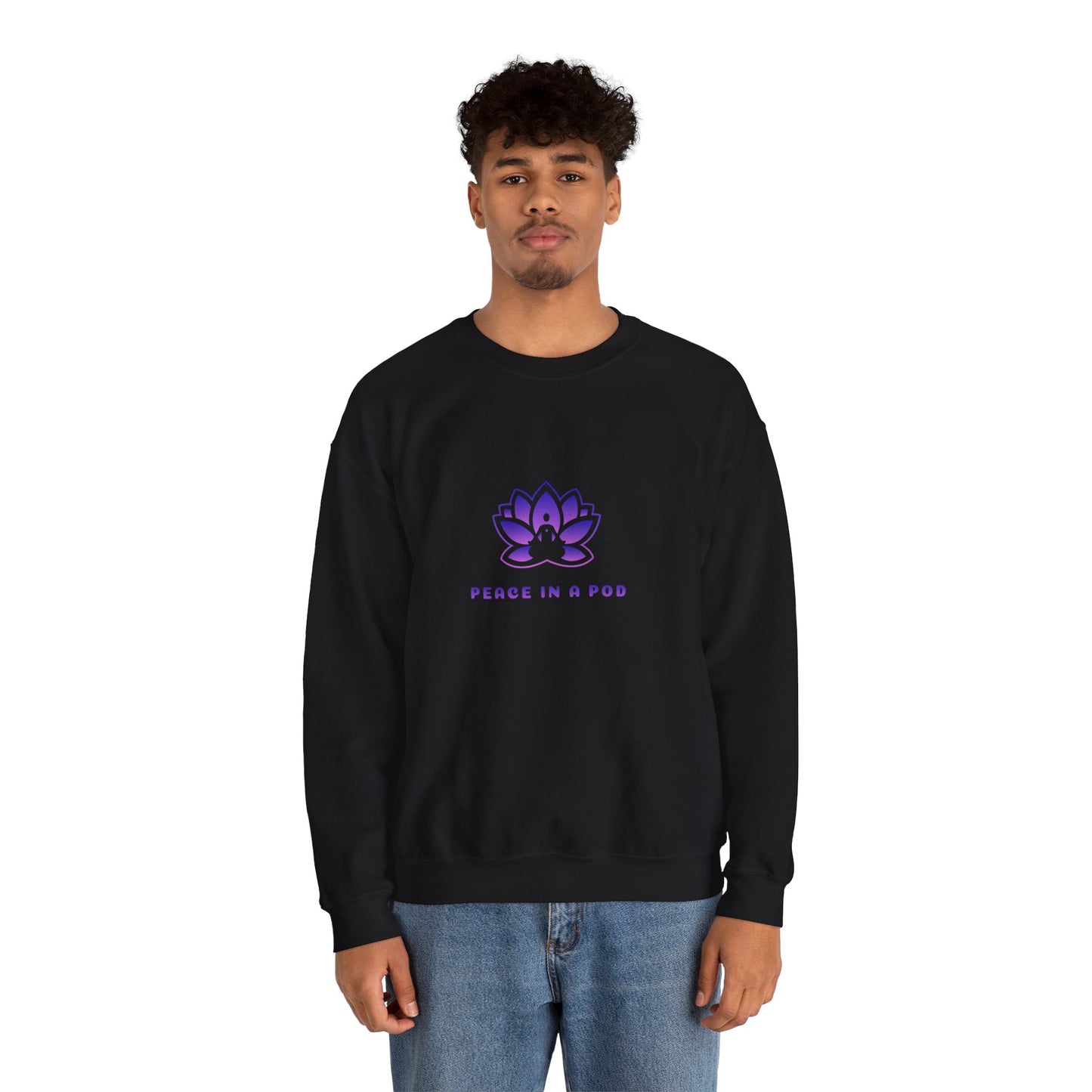 Crewneck Sweatshirt — Peace in a Pod Lotus Graphic with "I am the light" Back Script