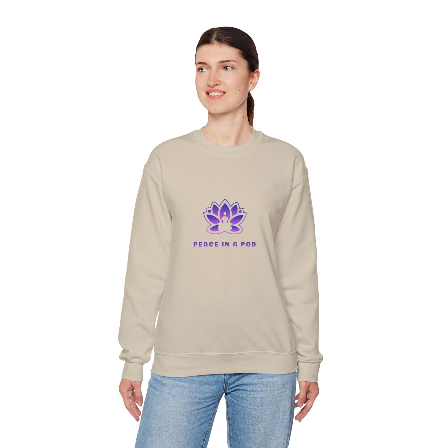 Crewneck Sweatshirt — Peace in a Pod Lotus Graphic with "I am the light" Back Script