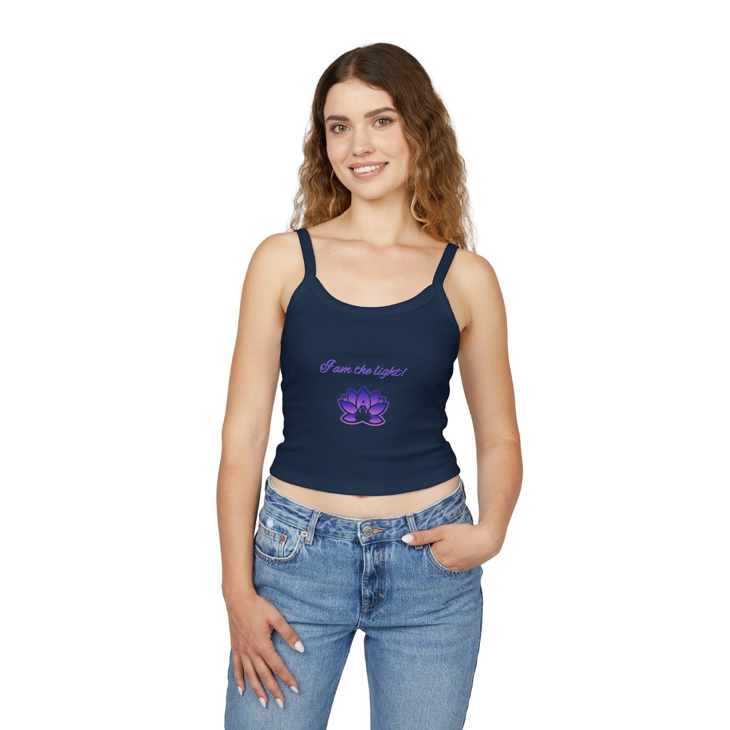 Peace in a Pod Spaghetti Strap Tank Top - 'I Am the Light' Lotus Design for Mindfulness