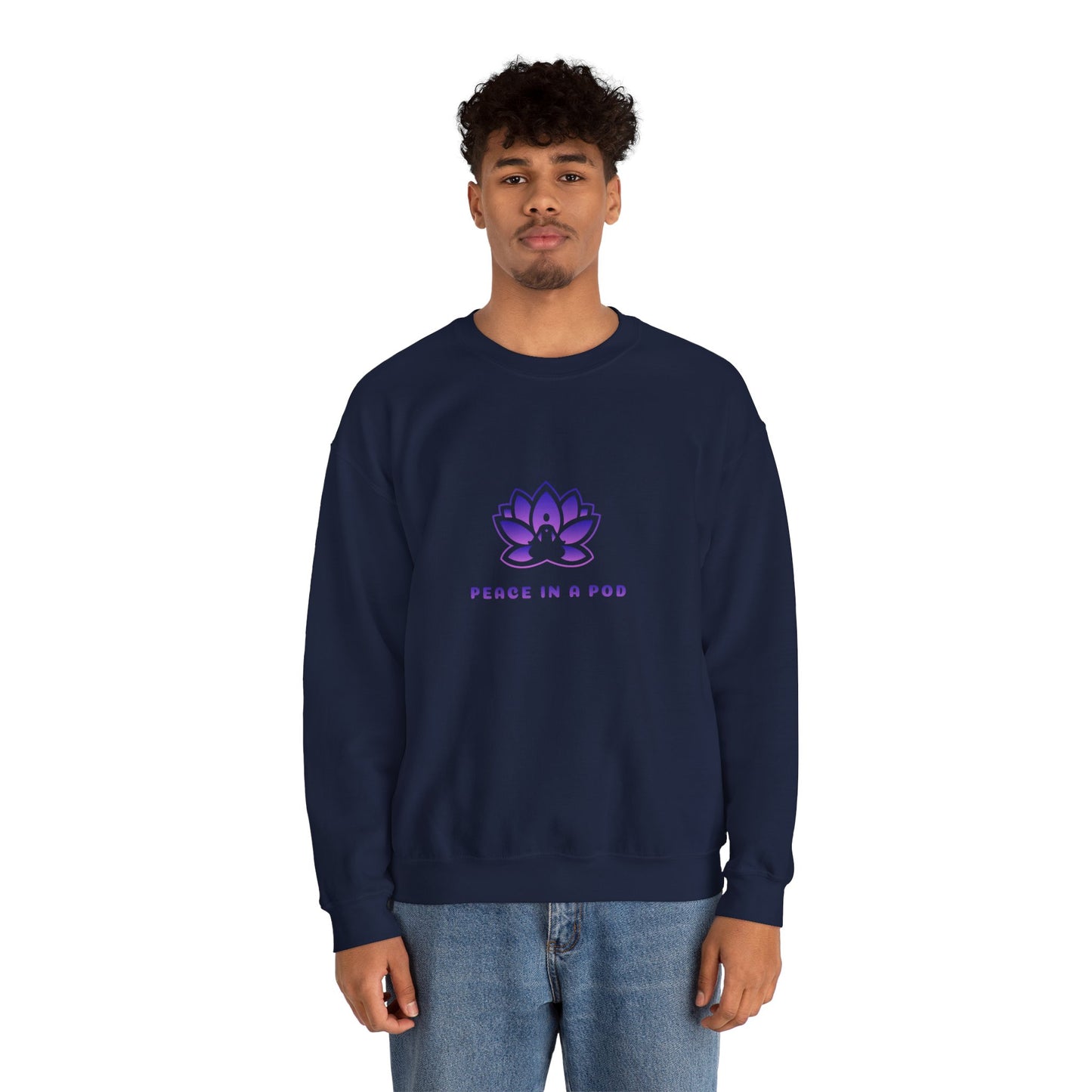 Crewneck Sweatshirt — Peace in a Pod Lotus Graphic with "I am the light" Back Script