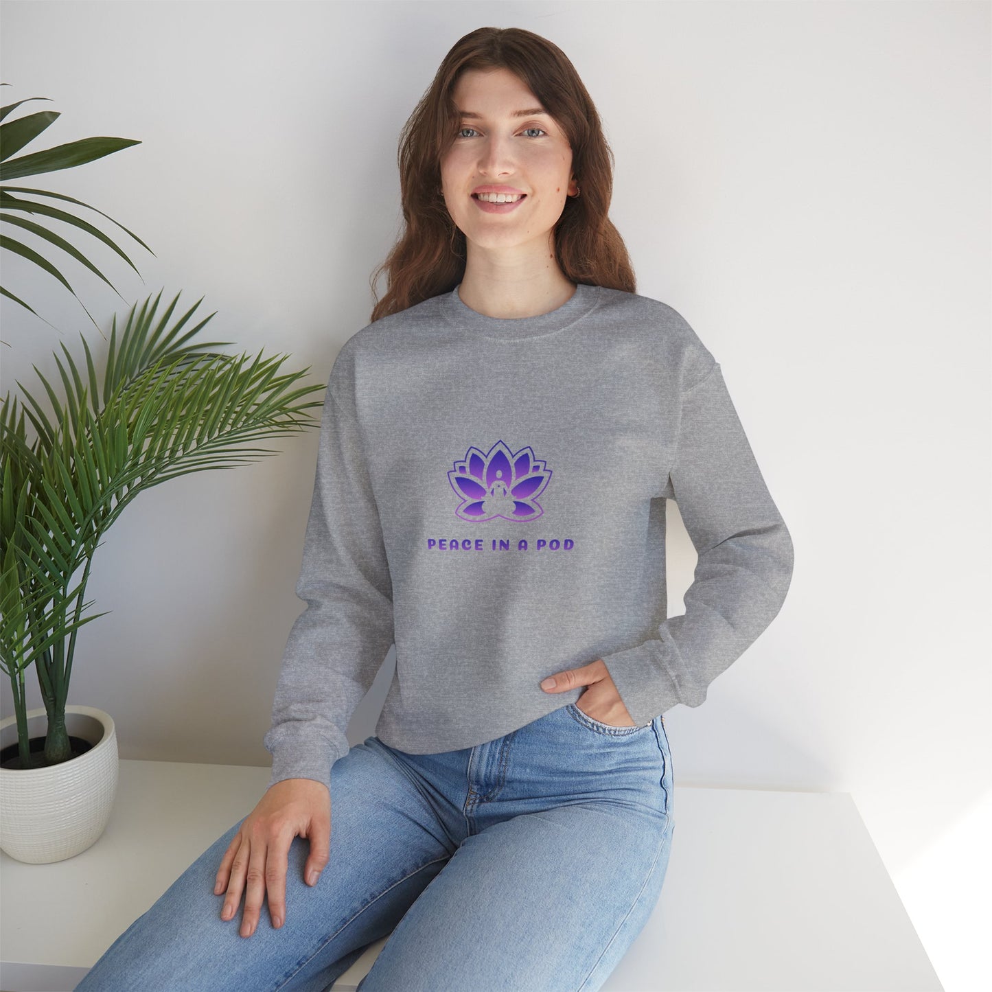Crewneck Sweatshirt — Peace in a Pod Lotus Graphic with "I am the light" Back Script