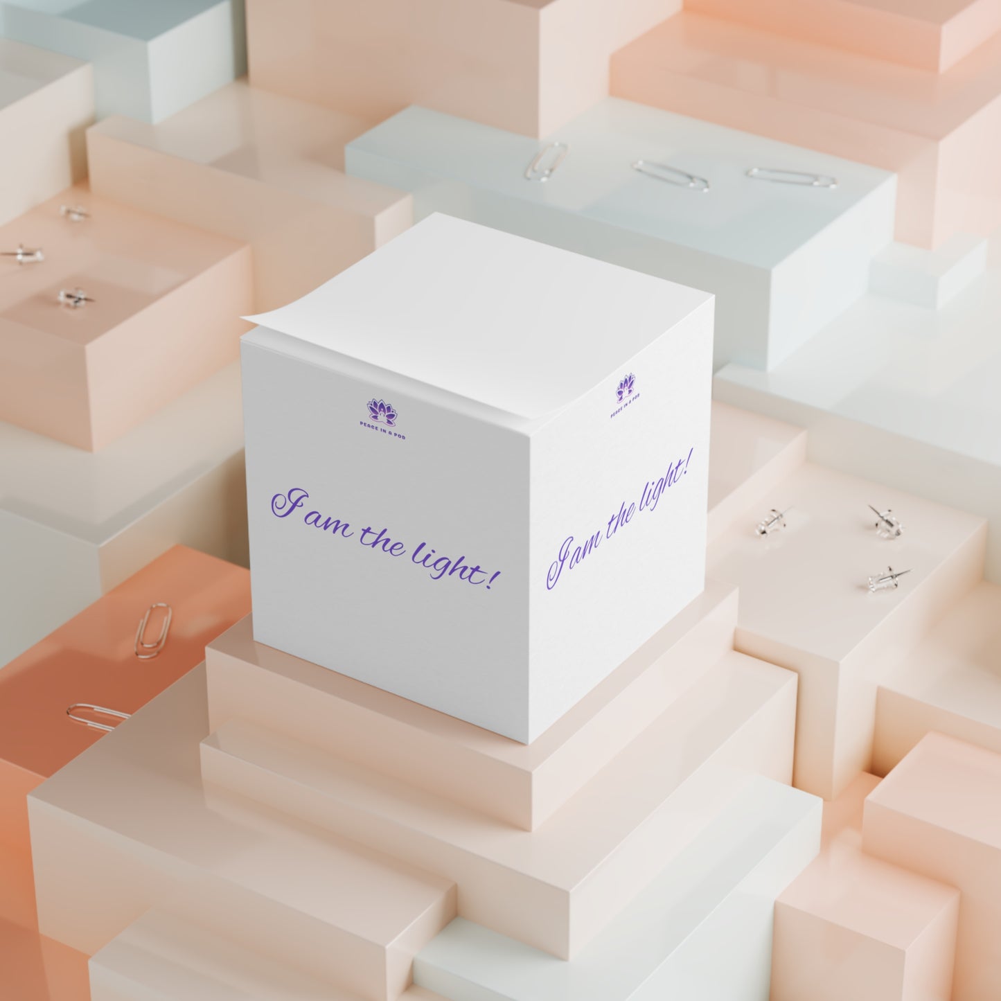 Inspirational Peace in a Pod Note Cube - "I am the light!" Lotus Design