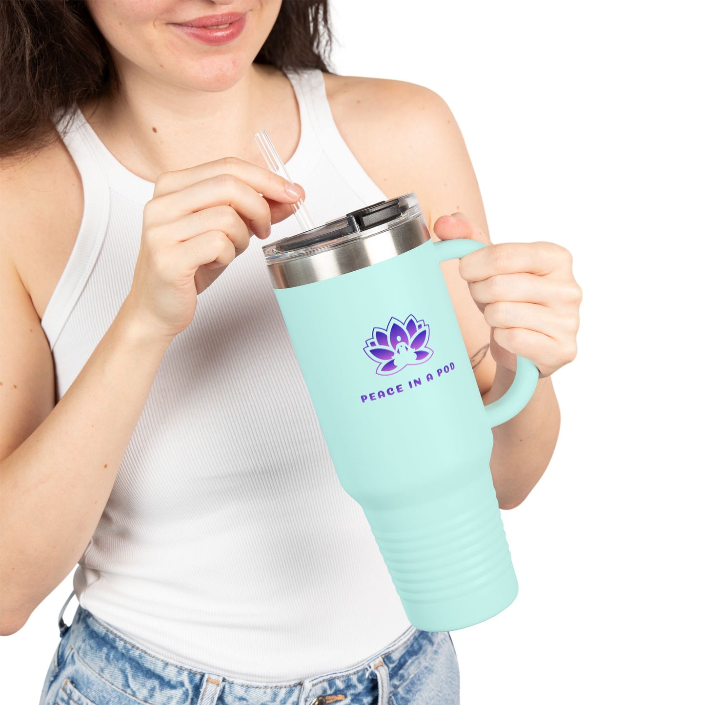 Serene Peace in a Pod Lotus Insulated Travel Mug - 40oz for Mindfulness on the Go
