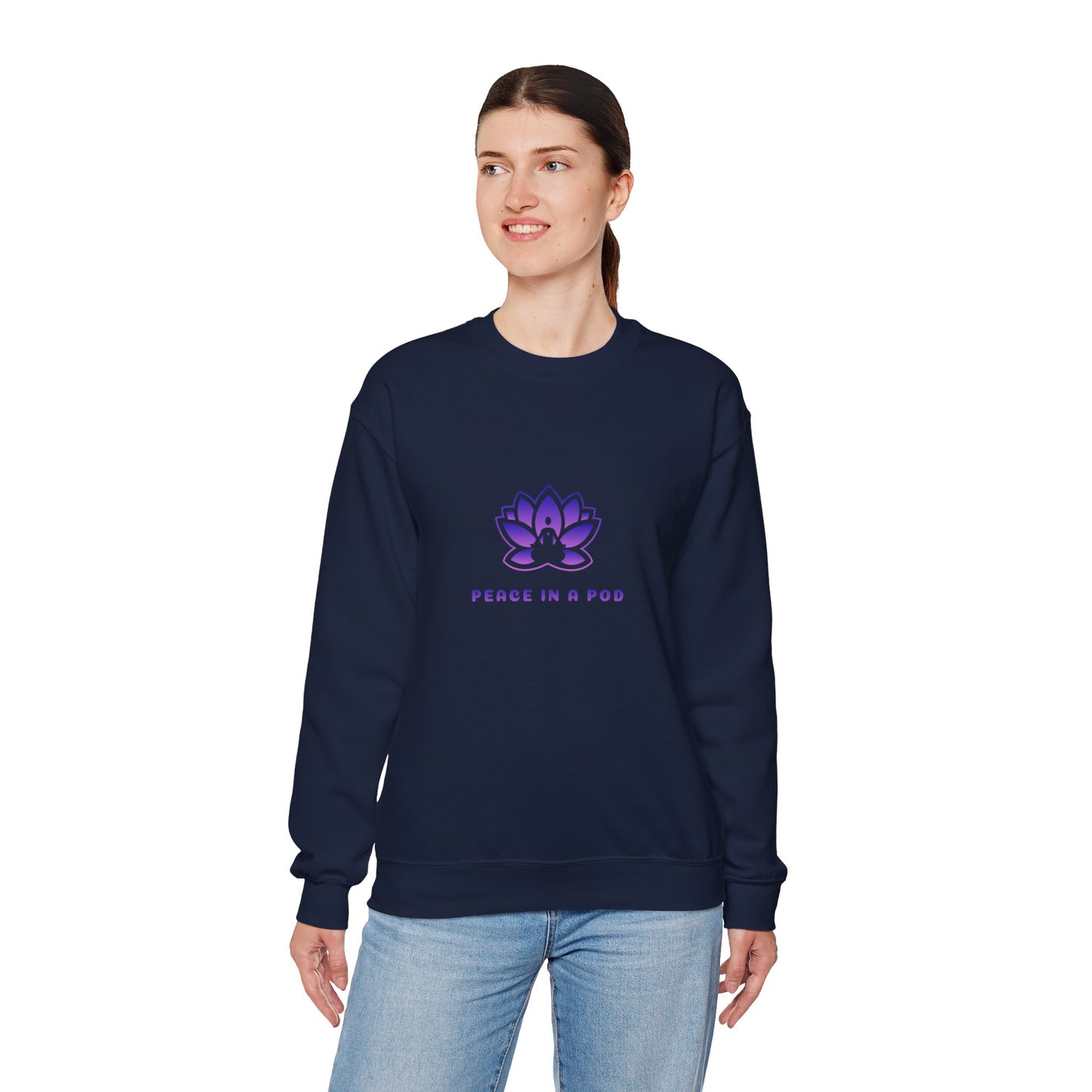 Crewneck Sweatshirt — Peace in a Pod Lotus Graphic with "I am the light" Back Script