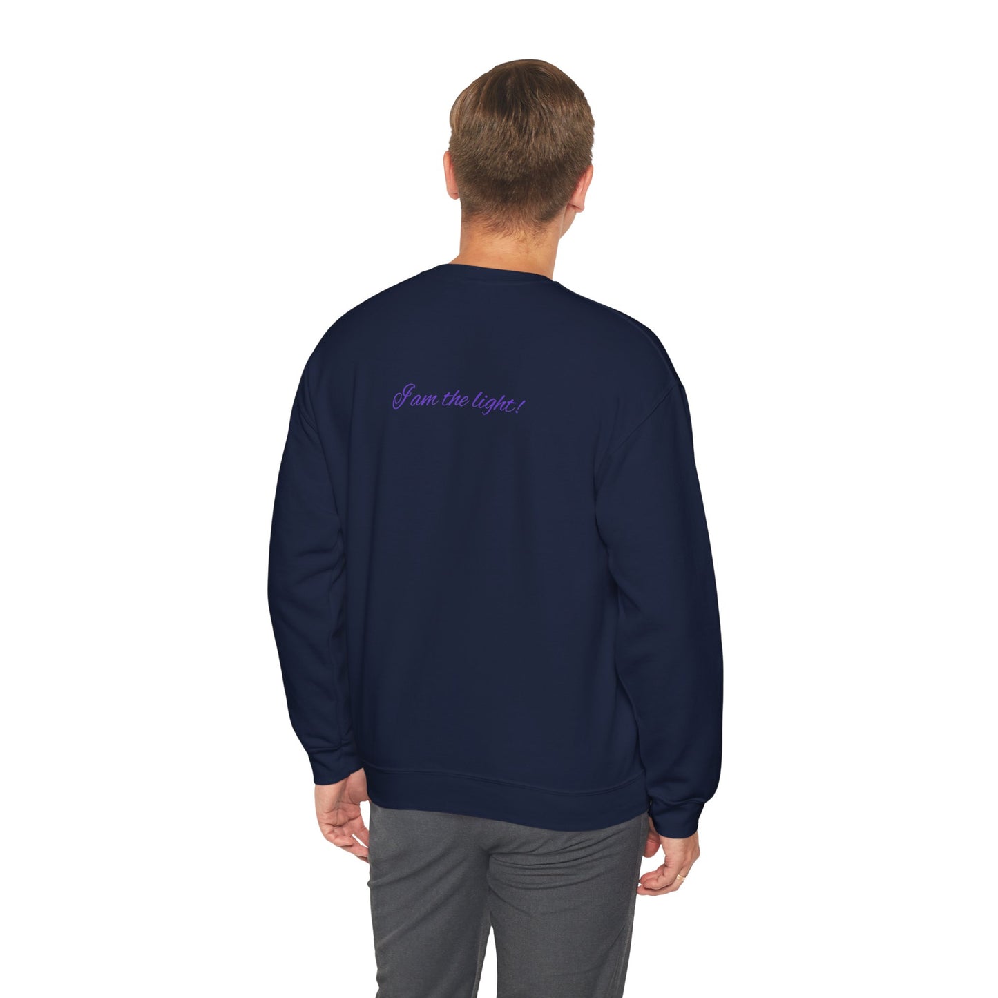 Crewneck Sweatshirt — Peace in a Pod Lotus Graphic with "I am the light" Back Script