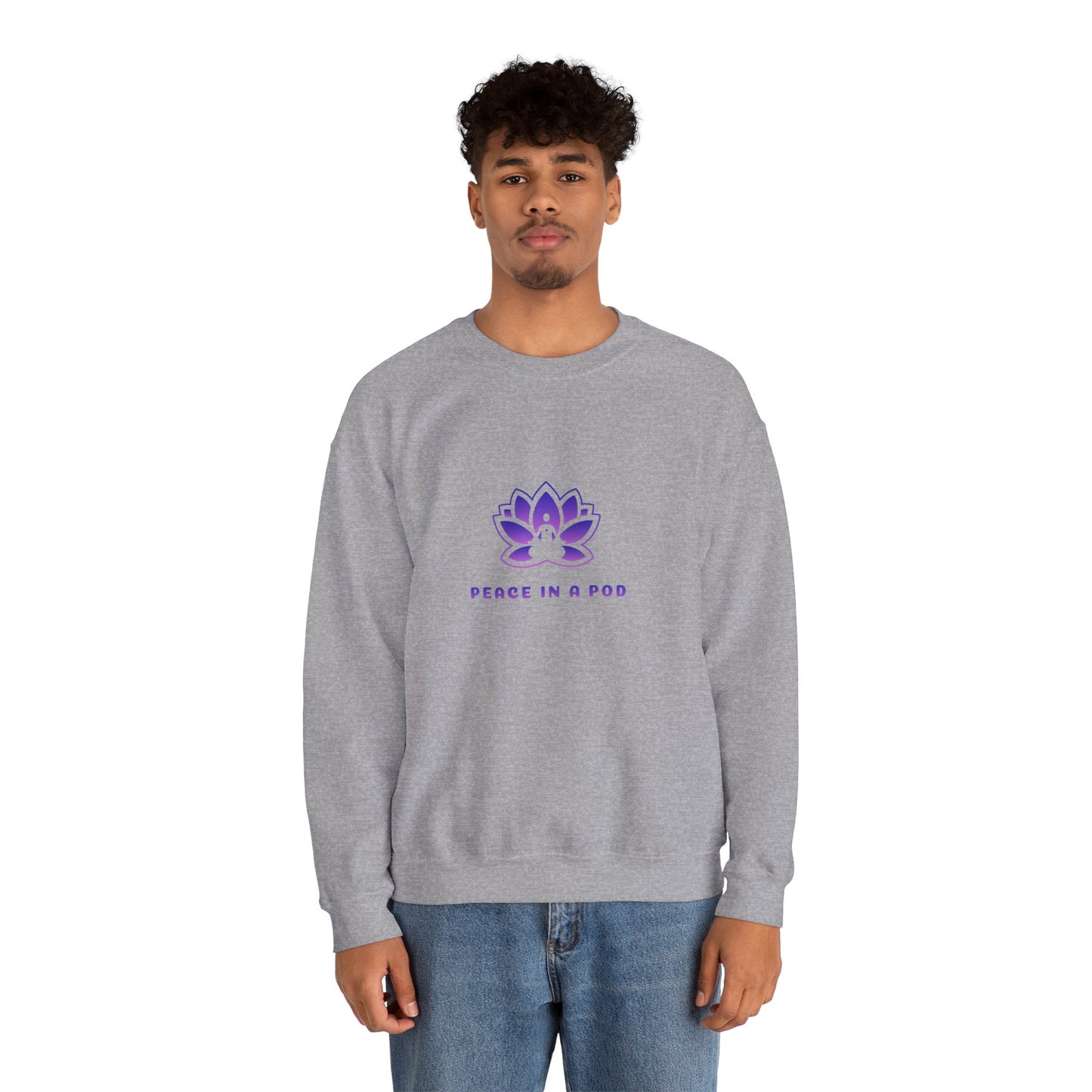 Crewneck Sweatshirt — Peace in a Pod Lotus Graphic with "I am the light" Back Script