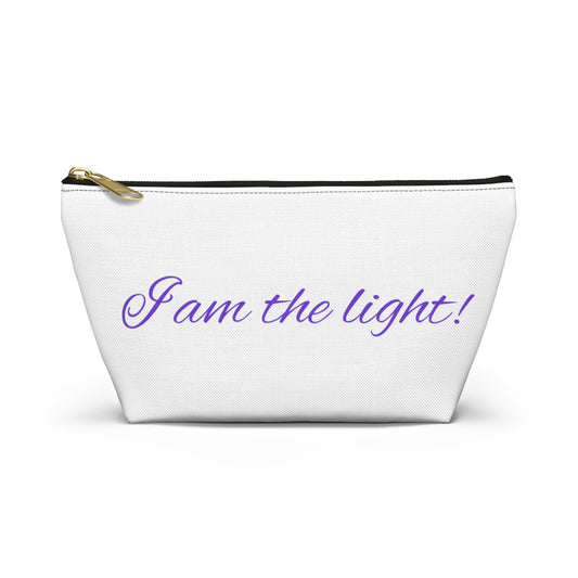 Accessory Pouch - "I am the light!" - Zen Storage, Travel Makeup Bag, Gift for Meditation, Yoga Essentials, Lotus Design