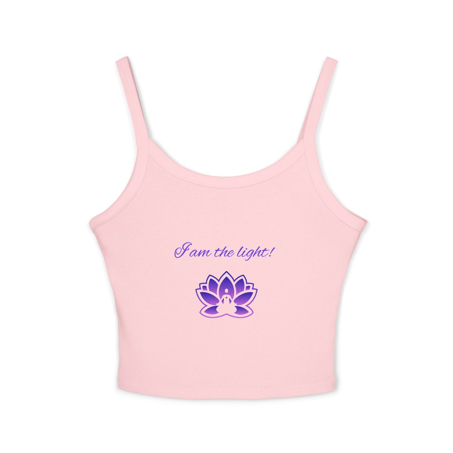 Peace in a Pod Spaghetti Strap Tank Top - 'I Am the Light' Lotus Design for Mindfulness