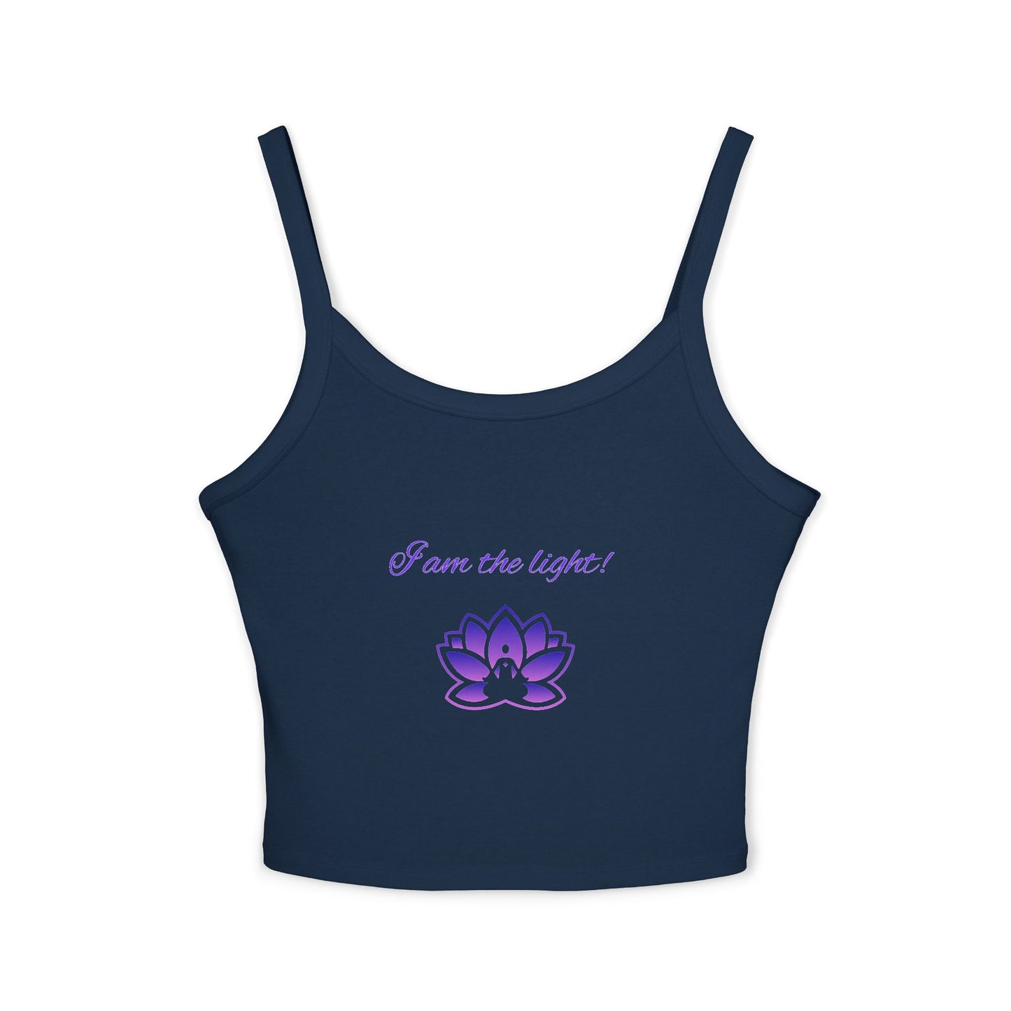 Peace in a Pod Spaghetti Strap Tank Top - 'I Am the Light' Lotus Design for Mindfulness