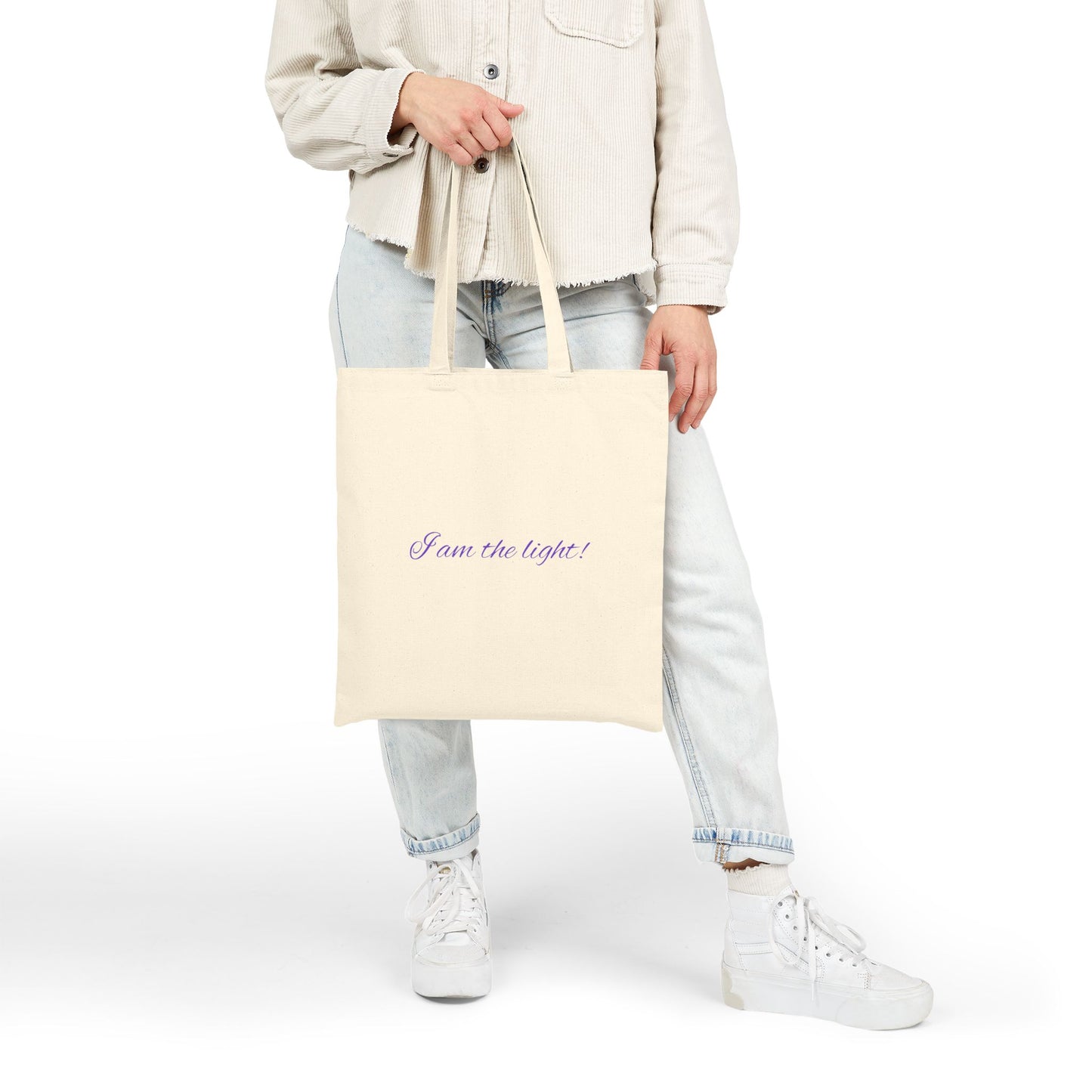 Empowering Yoga Cotton Canvas Tote Bag - "I Am the Light!"