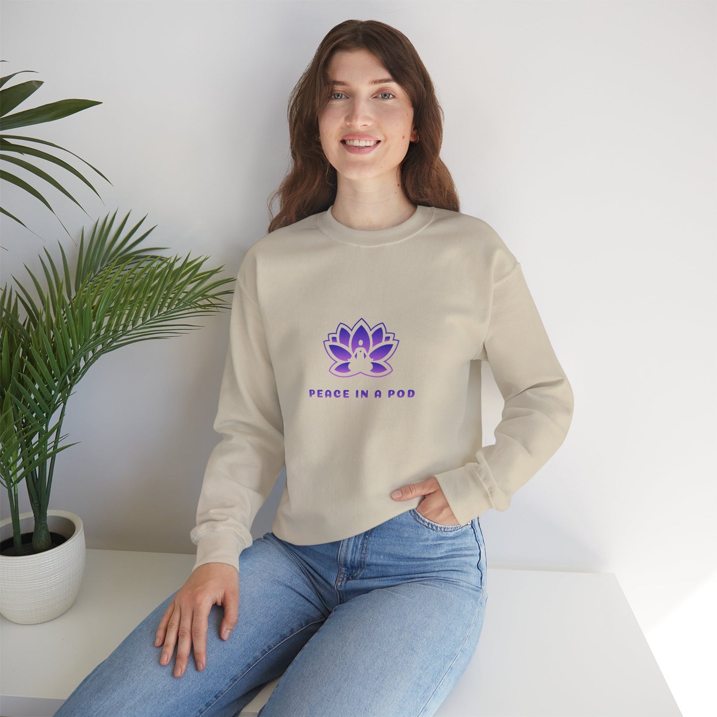 Crewneck Sweatshirt — Peace in a Pod Lotus Graphic with "I am the light" Back Script