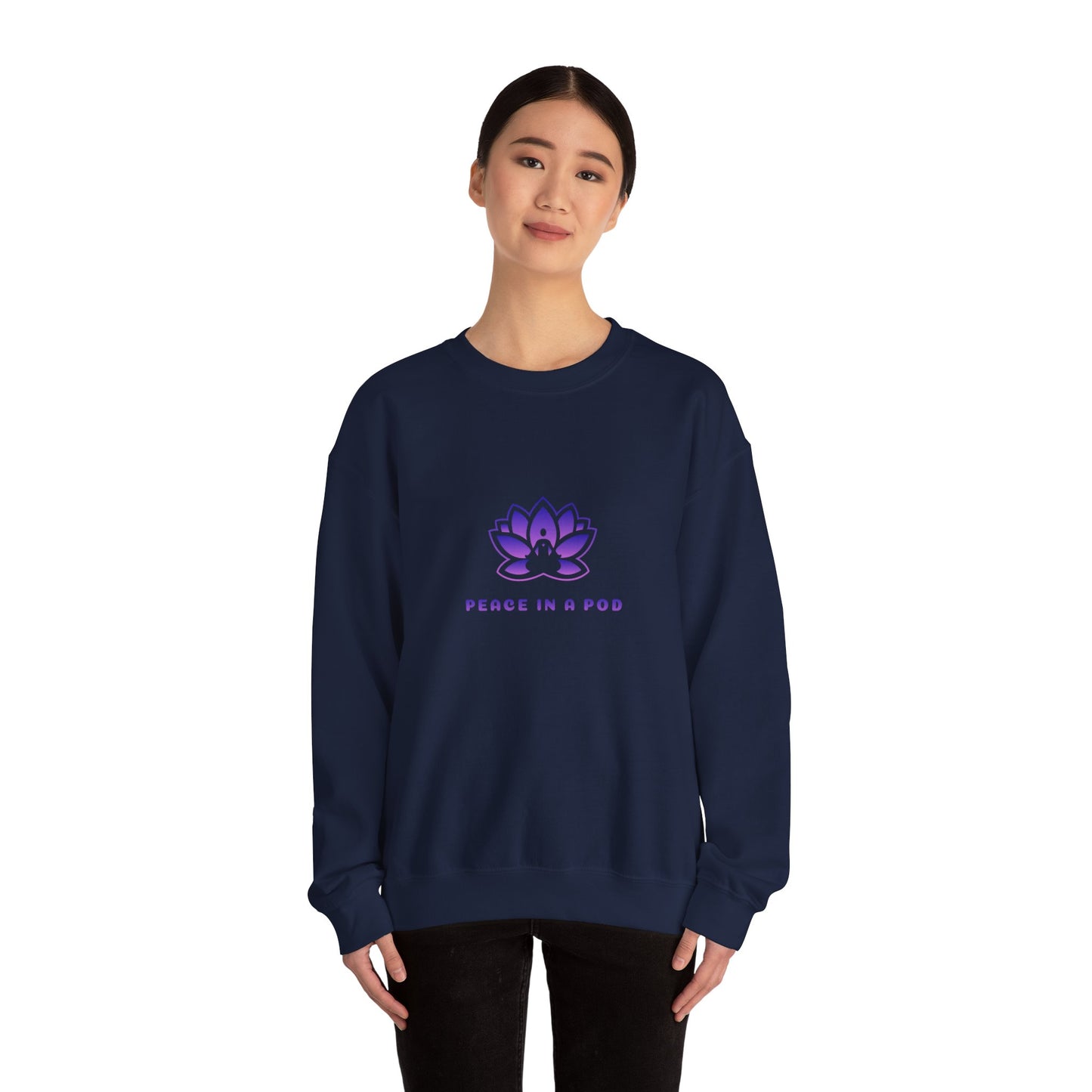 Crewneck Sweatshirt — "Peace in a Pod" Lotus Graphic with "I am the light" Back Script