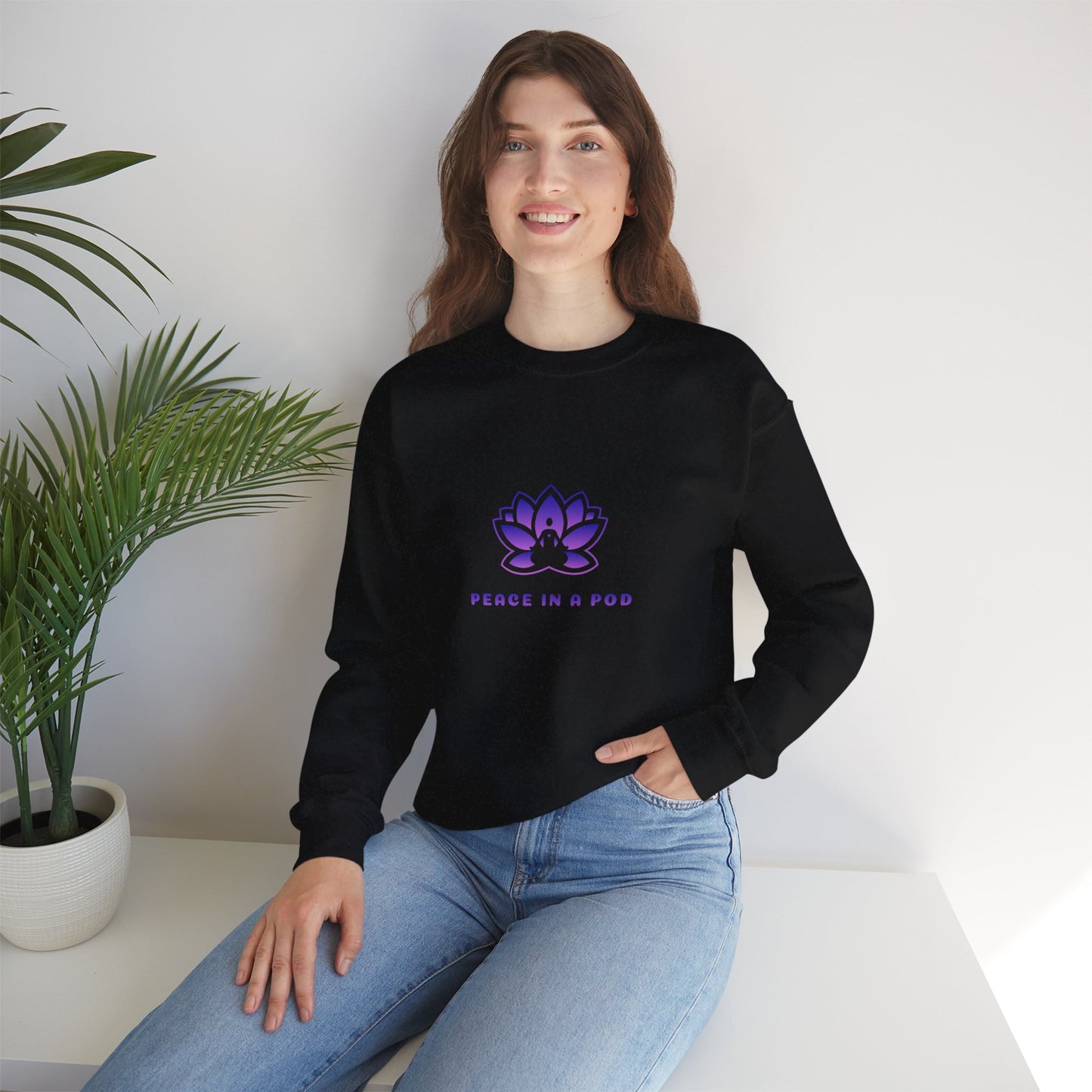 Crewneck Sweatshirt — "Peace in a Pod" Lotus Graphic with "I am the light" Back Script