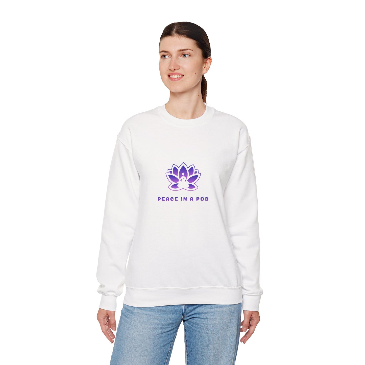 Crewneck Sweatshirt — Peace in a Pod Lotus Graphic with "I am the light" Back Script