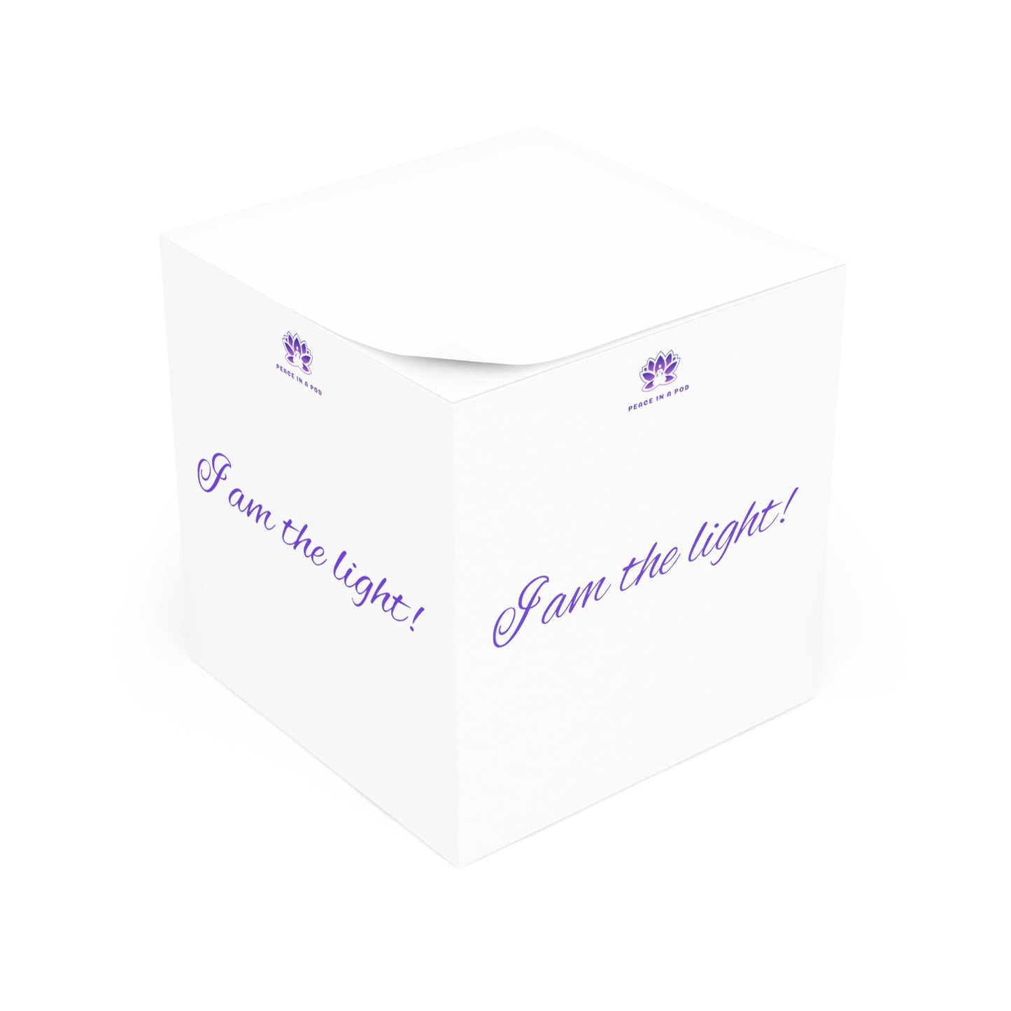 Inspirational Peace in a Pod Note Cube - "I am the light!" Lotus Design