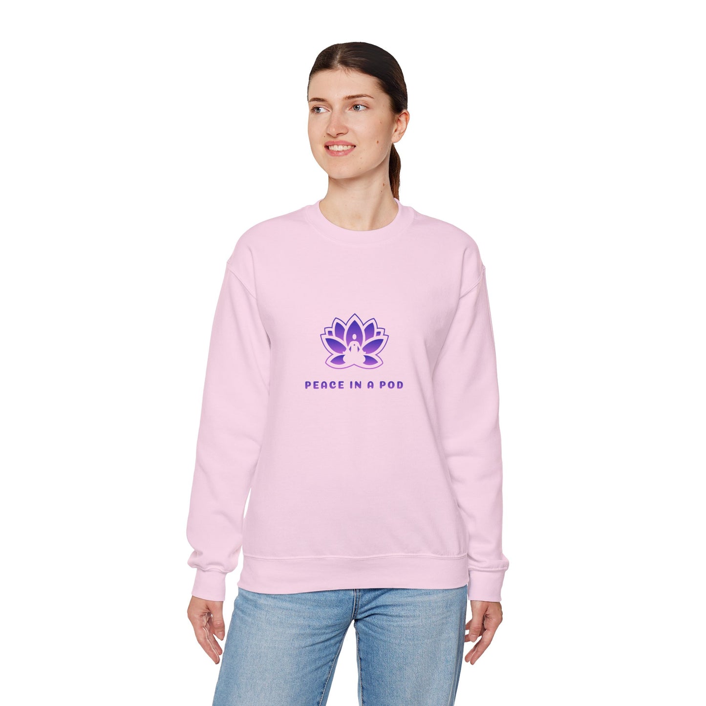 Crewneck Sweatshirt — Peace in a Pod Lotus Graphic with "I am the light" Back Script
