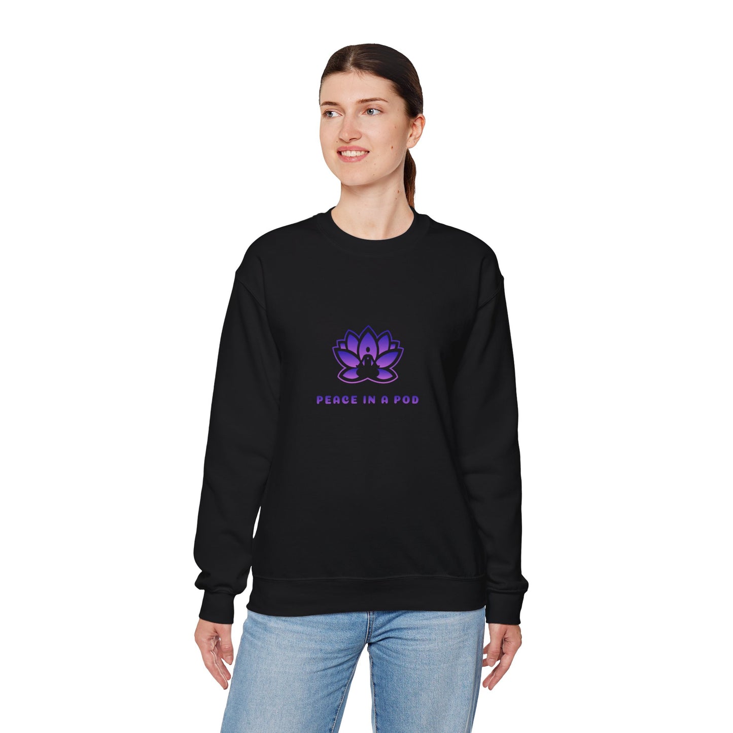 Crewneck Sweatshirt — Peace in a Pod Lotus Graphic with "I am the light" Back Script