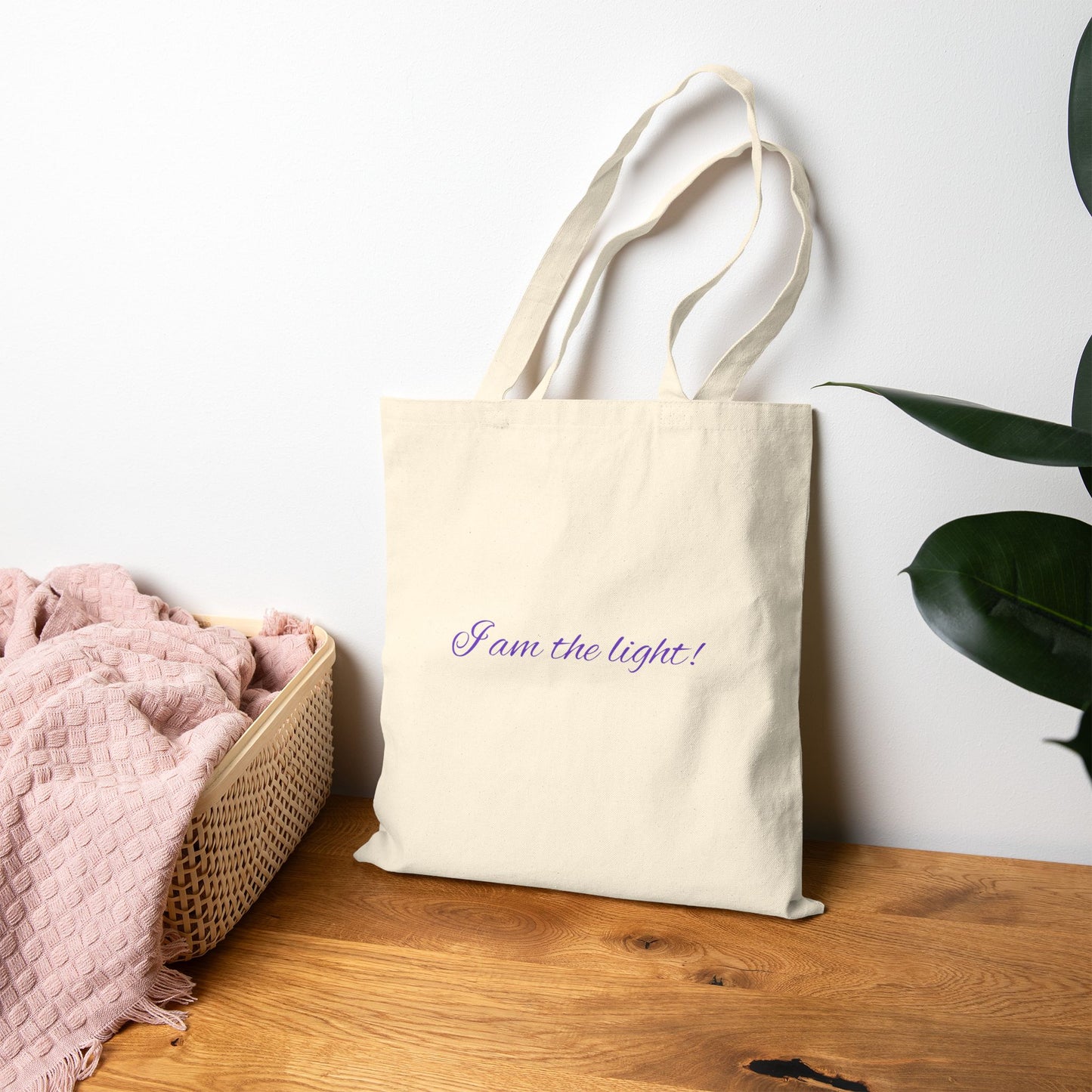 Empowering Yoga Cotton Canvas Tote Bag - "I Am the Light!"