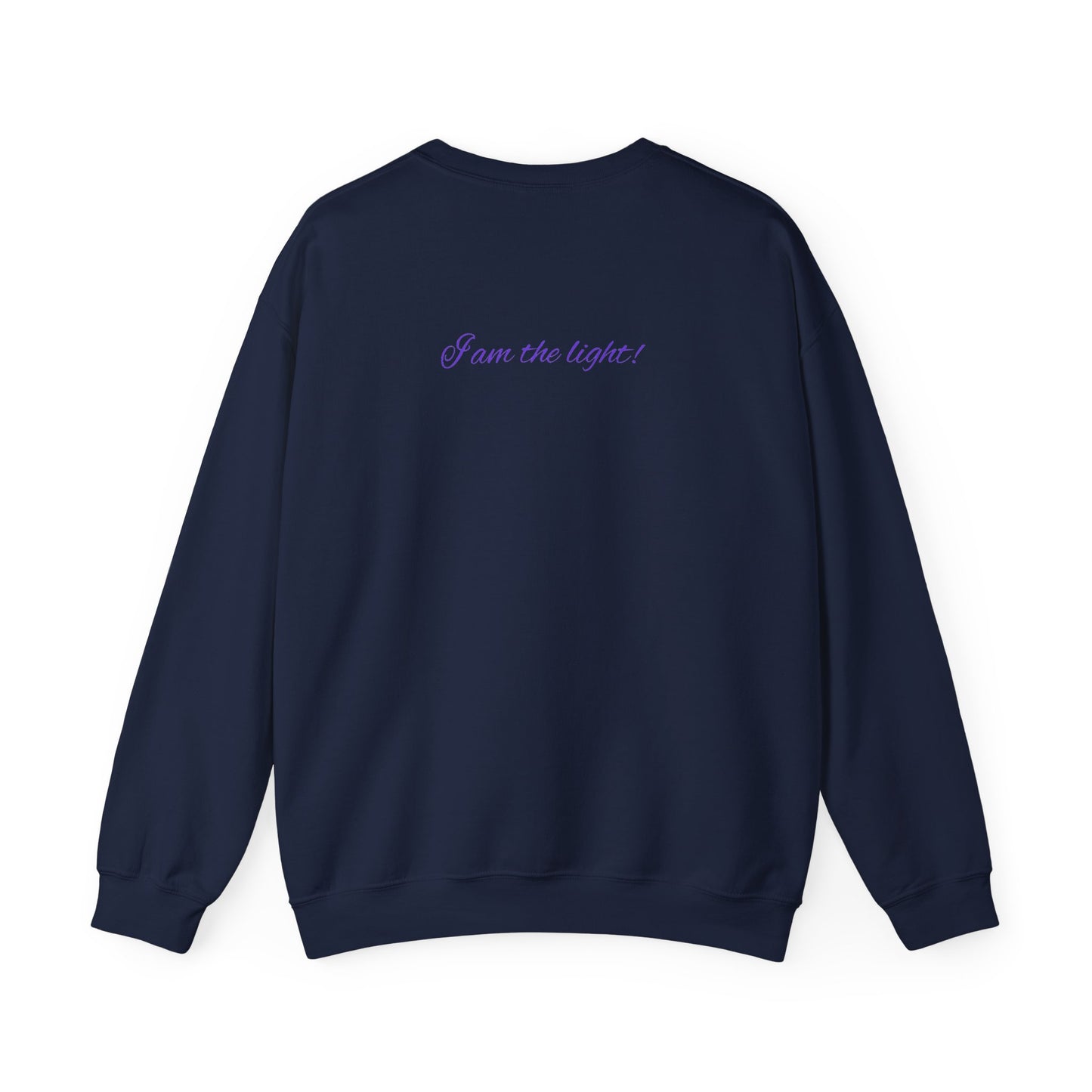 Crewneck Sweatshirt — Peace in a Pod Lotus Graphic with "I am the light" Back Script