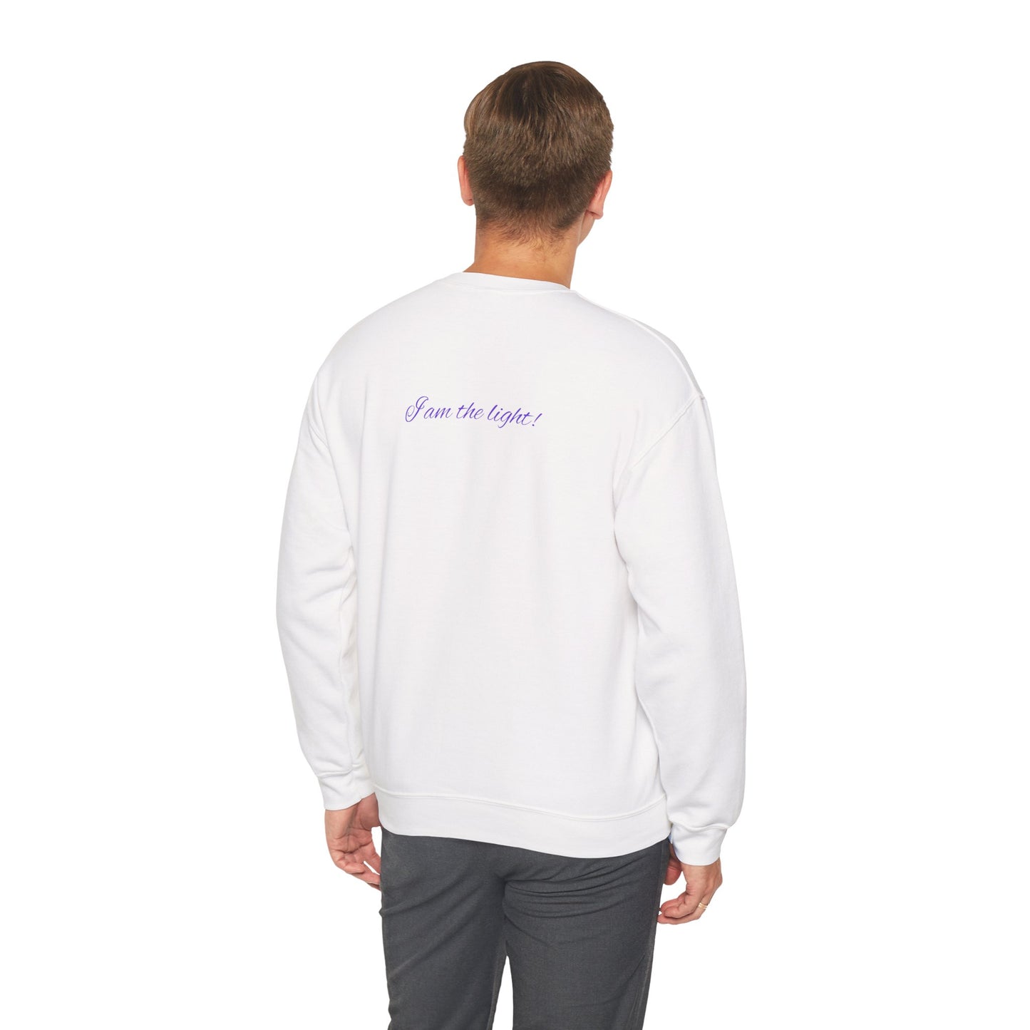 Crewneck Sweatshirt — Peace in a Pod Lotus Graphic with "I am the light" Back Script