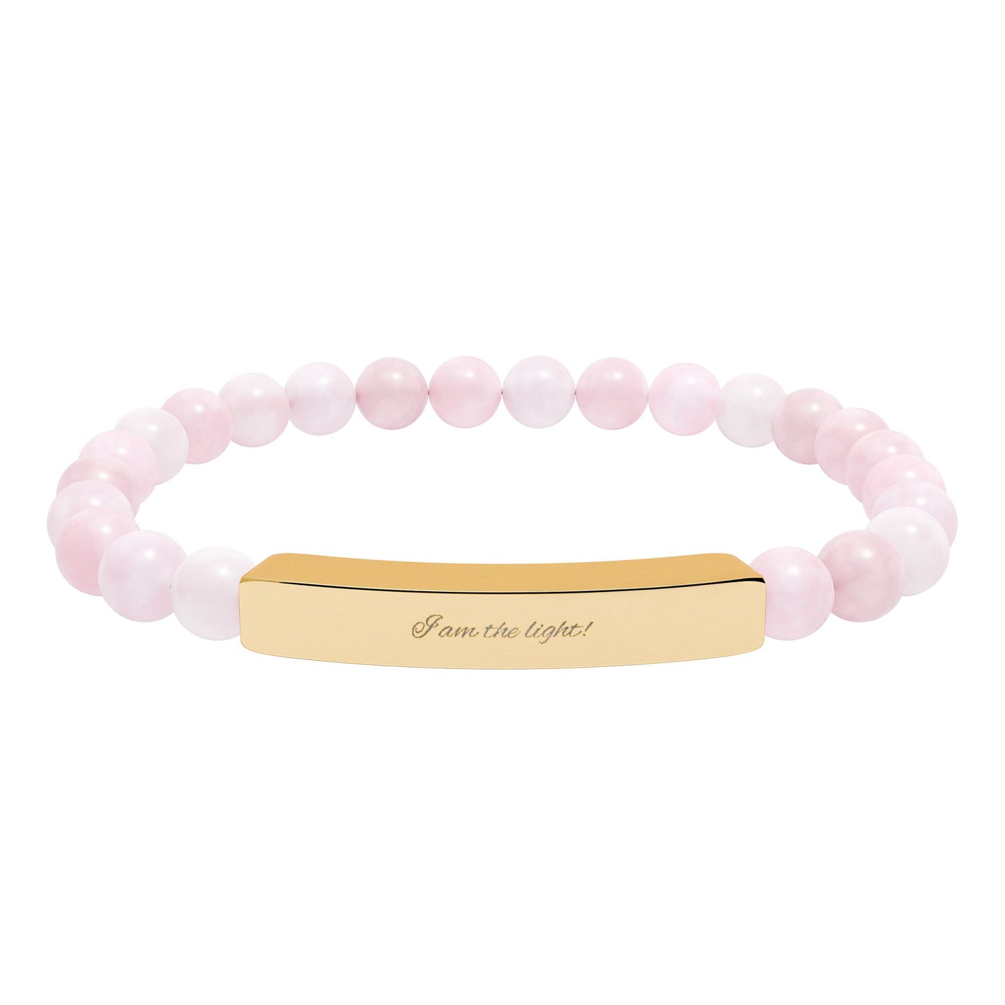 Natural Stone Stretch Bar Bracelet — Peace in a Pod "I am the light!" Engraved Stainless Steel (Silver or 18K Gold)