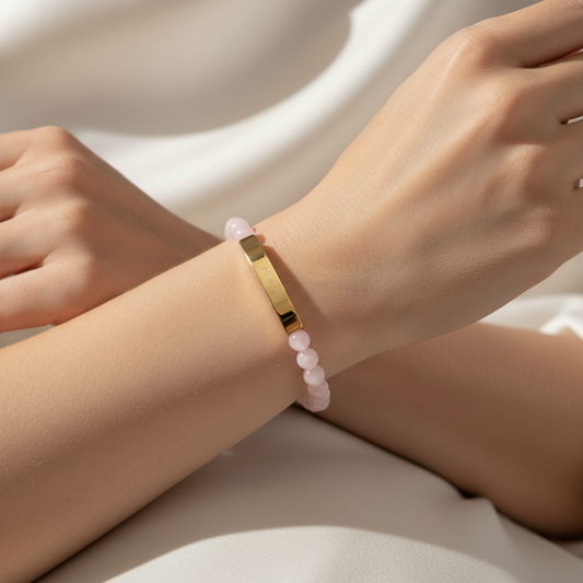 Inspirational Natural Stone Stretch Bar Bracelet | Peace in a Pod "I am the light!" Engraved Stainless Steel (Silver or 18K Gold)