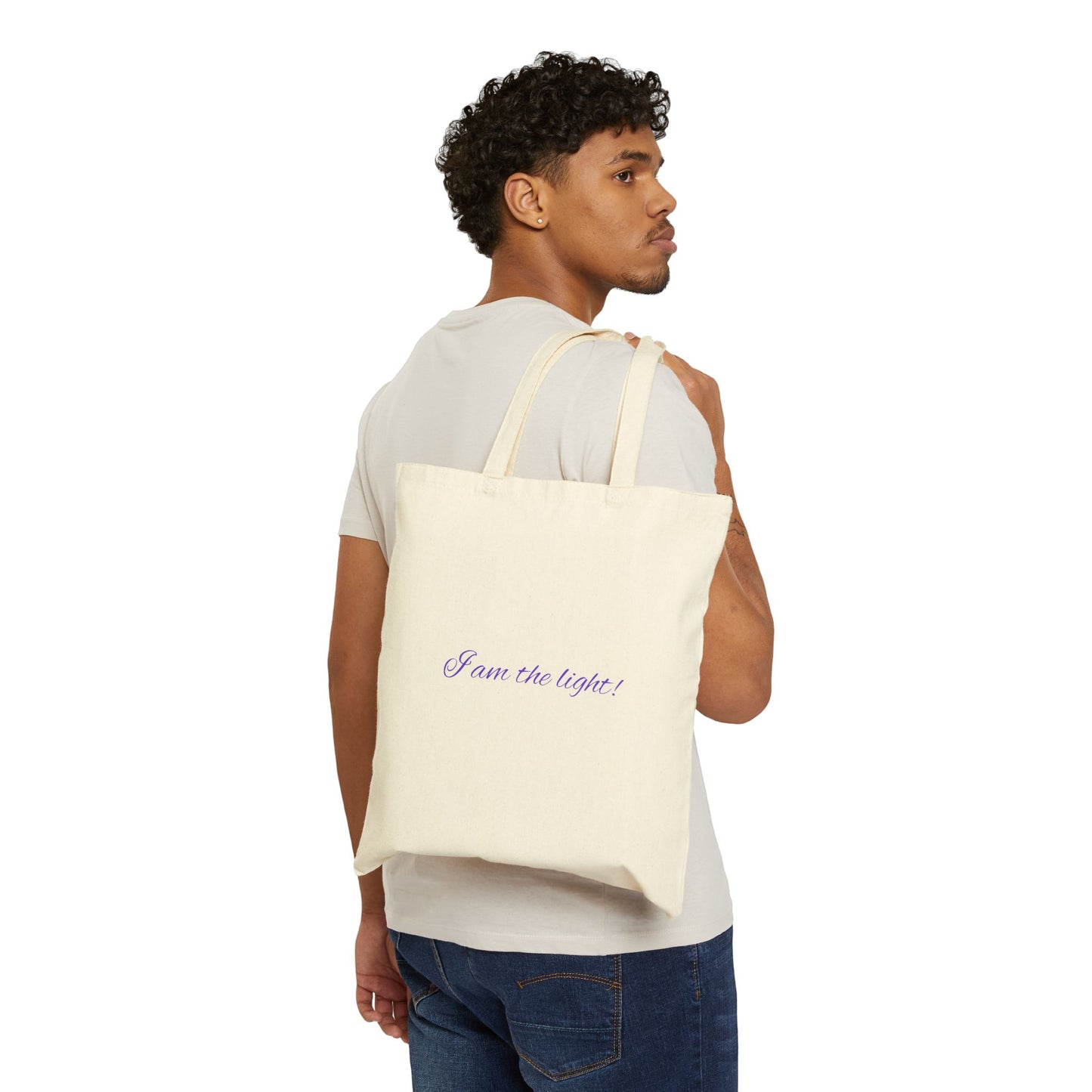 Empowering Yoga Cotton Canvas Tote Bag - "I Am the Light!"