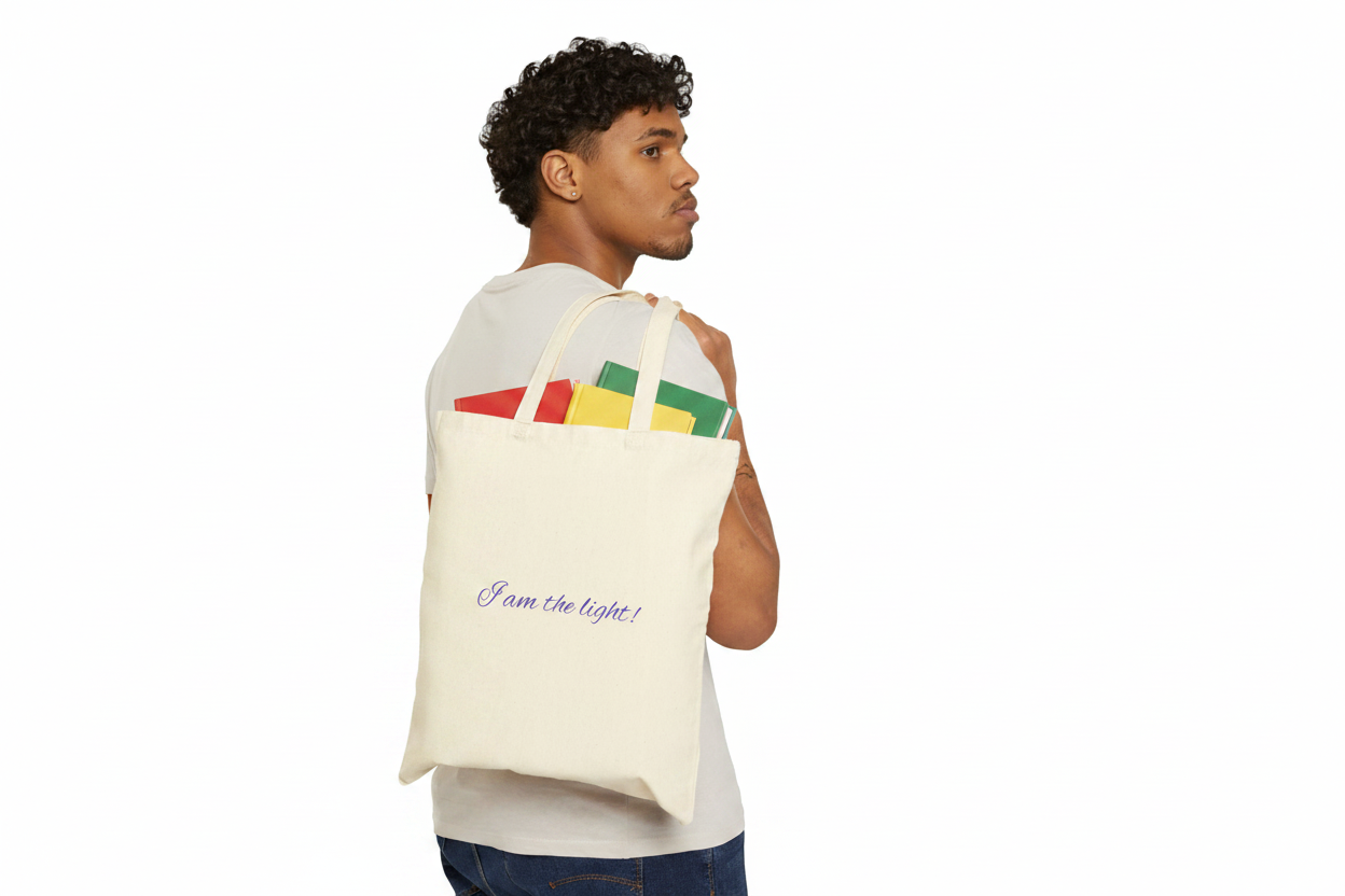 Empowering "I Am the Light!" Peace in a Pod Yoga Cotton Canvas Tote Bag