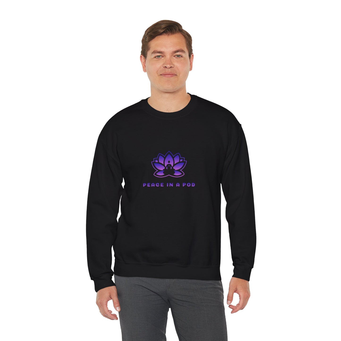 Crewneck Sweatshirt — Peace in a Pod Lotus Graphic with "I am the light" Back Script