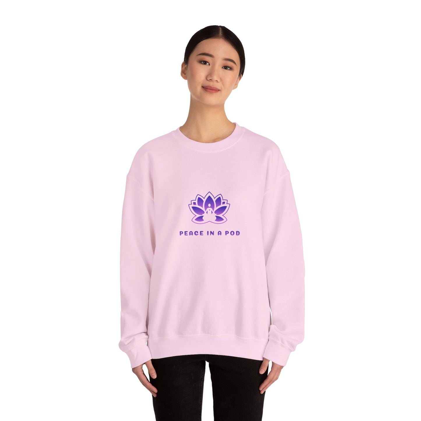 Crewneck Sweatshirt — Peace in a Pod Lotus Graphic with "I am the light" Back Script