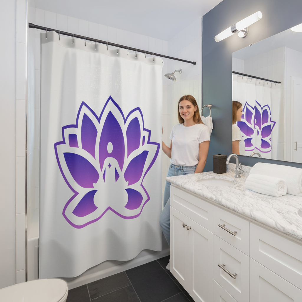 Serene Peace in a Pod Meditative Lotus Shower Curtain - Tranquil Bathroom Decor