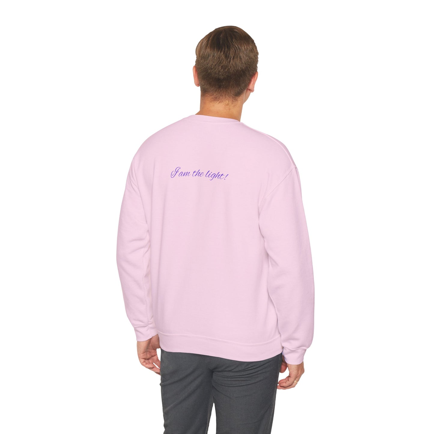 Crewneck Sweatshirt — Peace in a Pod Lotus Graphic with "I am the light" Back Script