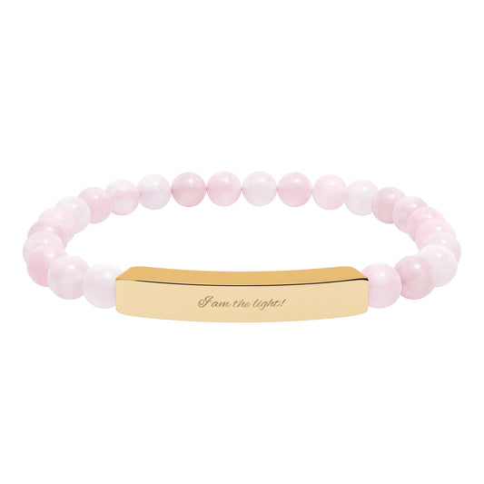 Natural Stone Stretch Bar Bracelet — "I am the light!" Engraved Stainless Steel (Silver or 18K Gold)