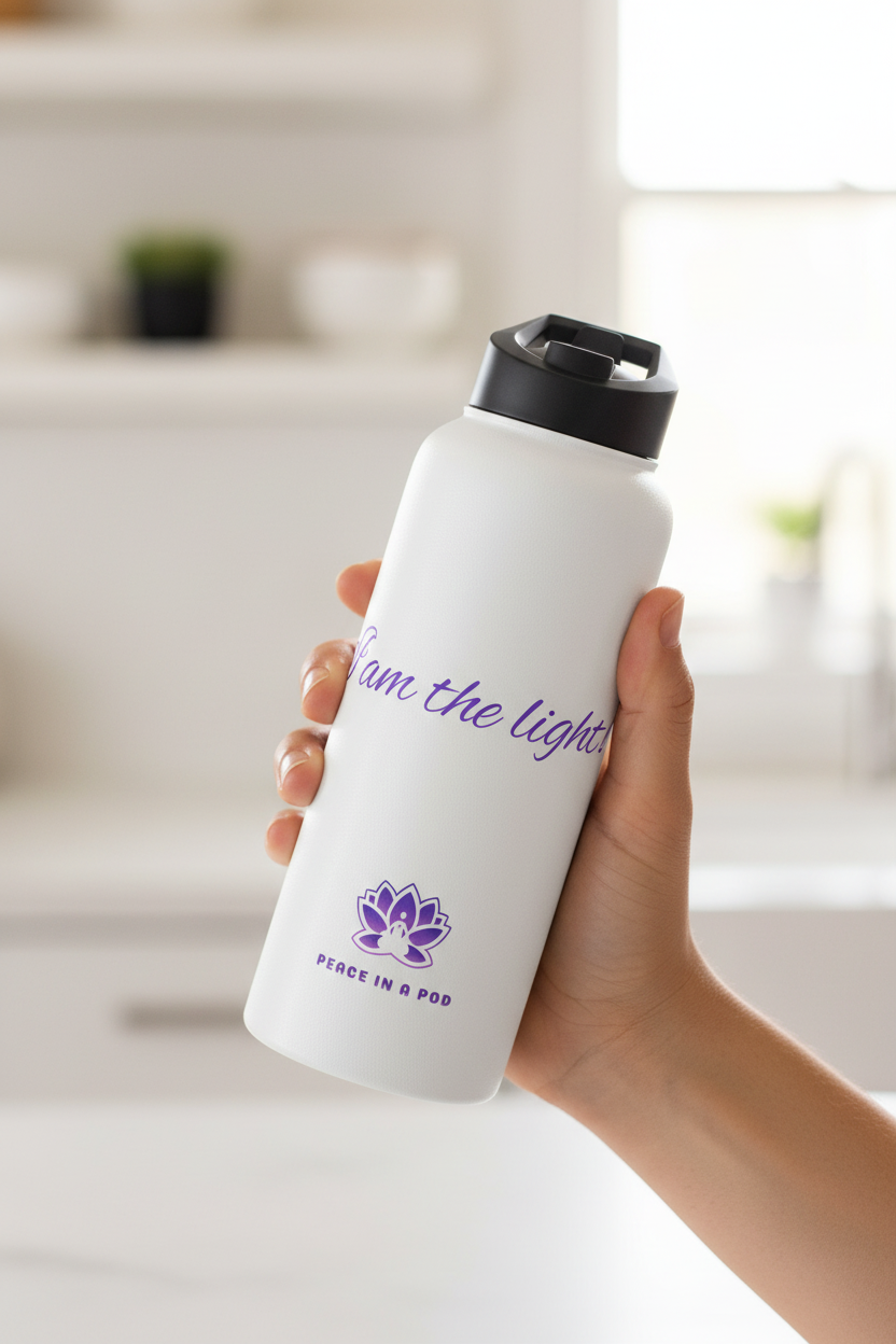 Peace in a Pod "I Am the Light" Inspirational Stainless Steel Water Bottle