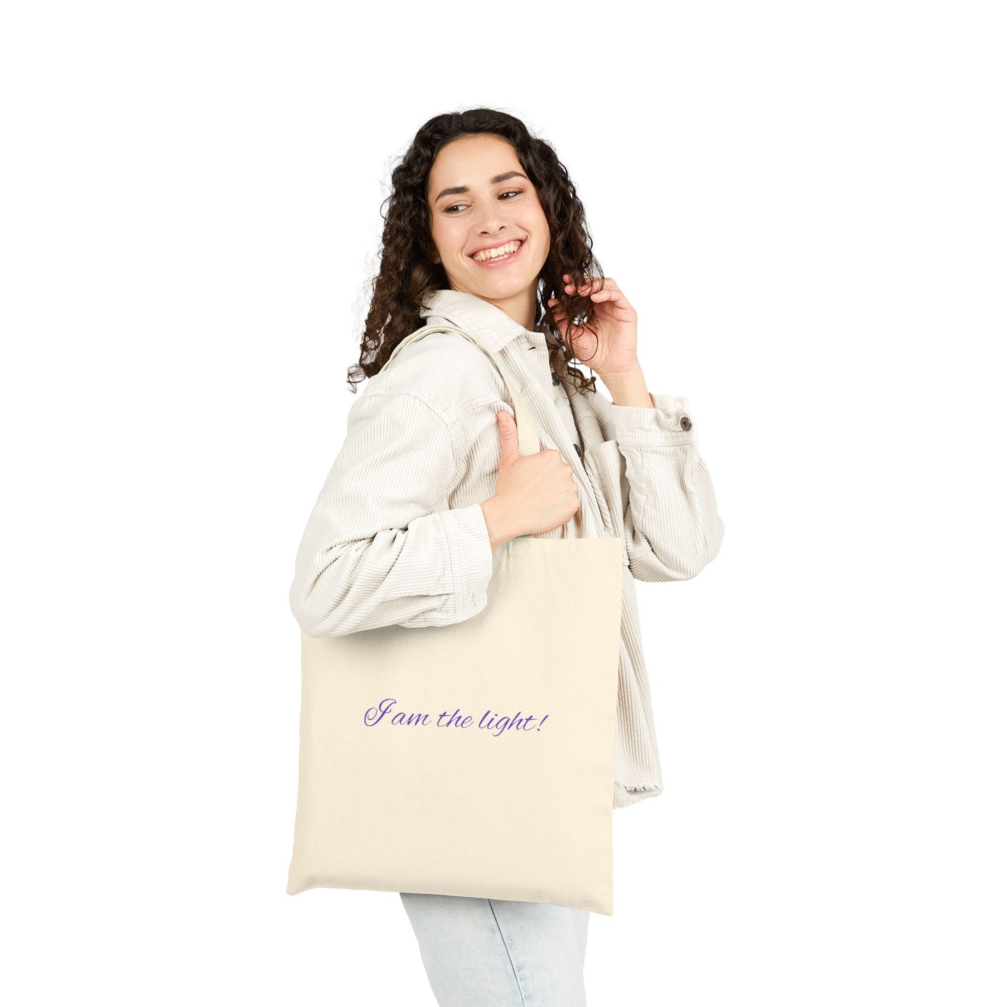 Empowering Yoga Cotton Canvas Tote Bag - "I Am the Light!"