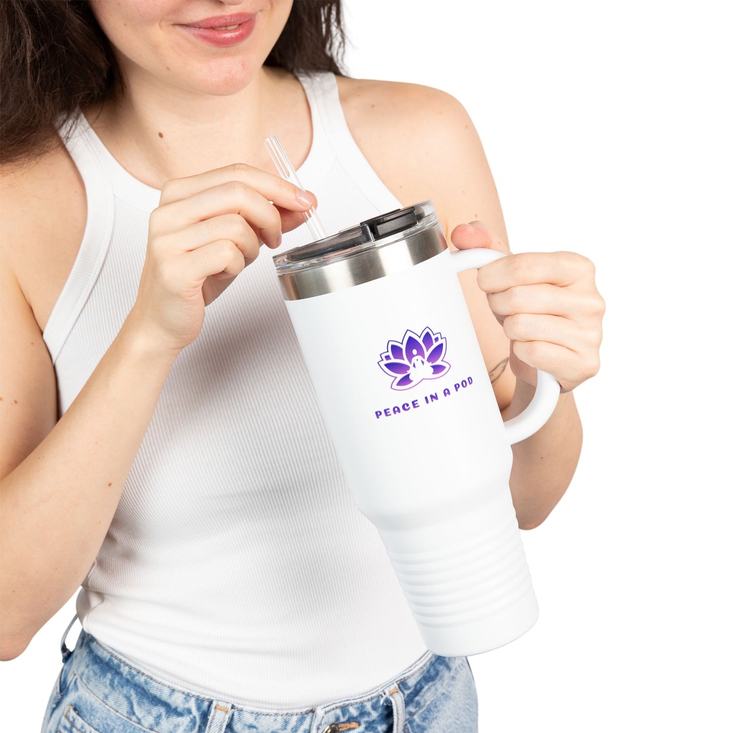 Serene Peace in Pod Lotus Insulated Travel Mug - 40oz for Mindfulness on the Go