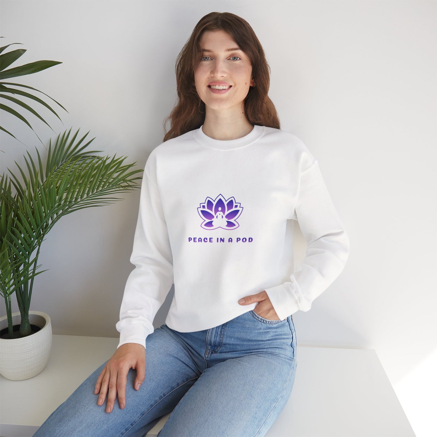 Crewneck Sweatshirt — Peace in a Pod Lotus Graphic with "I am the light" Back Script