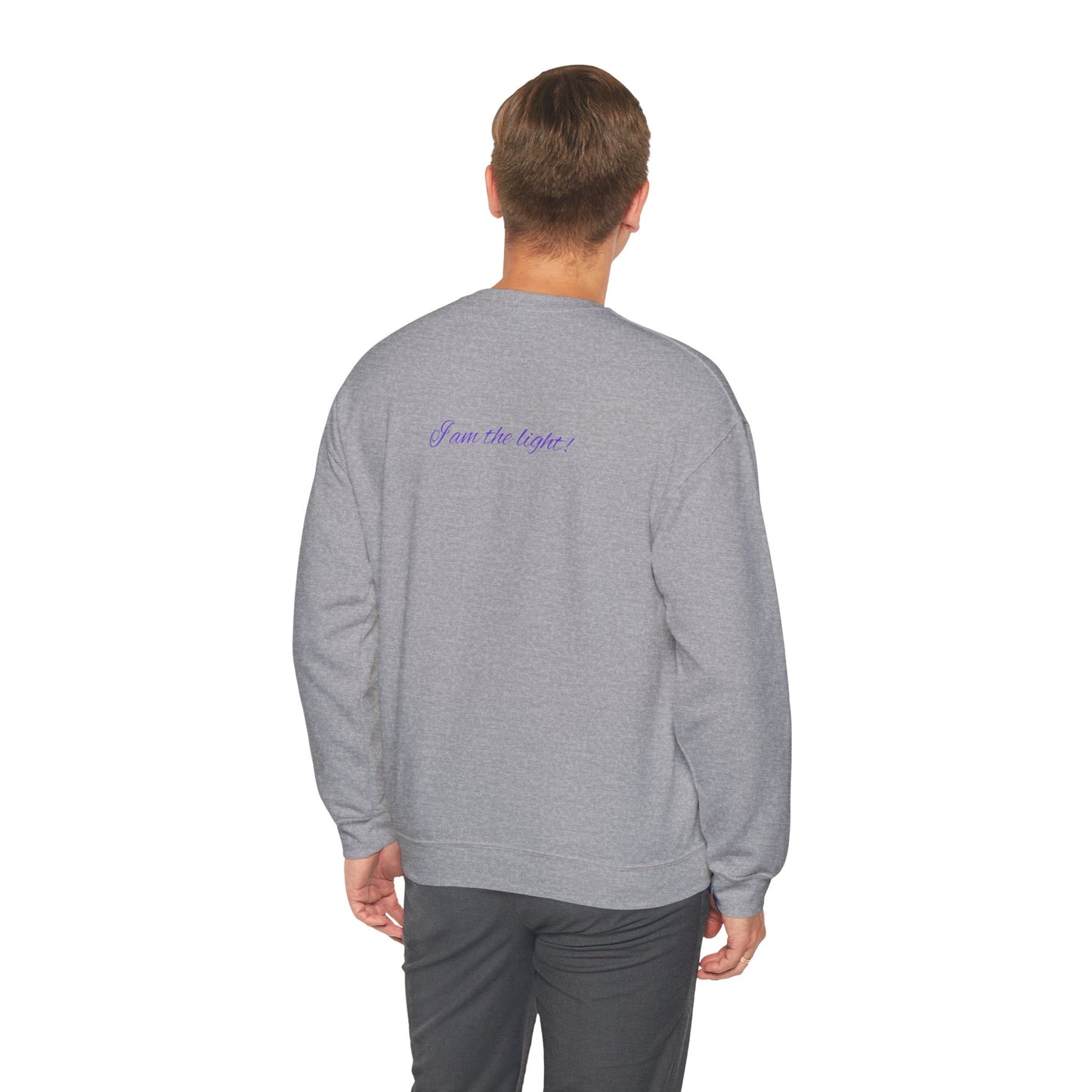 Crewneck Sweatshirt — Peace in a Pod Lotus Graphic with "I am the light" Back Script
