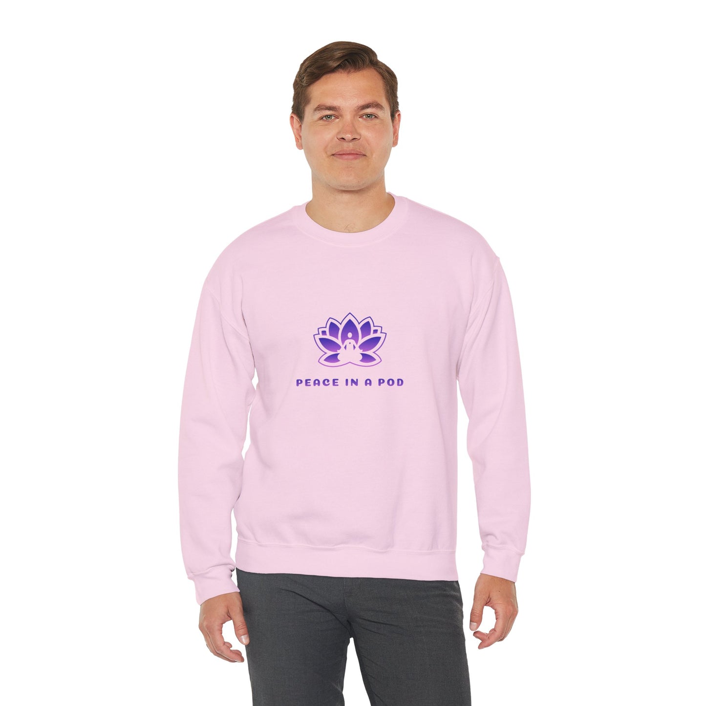 Crewneck Sweatshirt — Peace in a Pod Lotus Graphic with "I am the light" Back Script