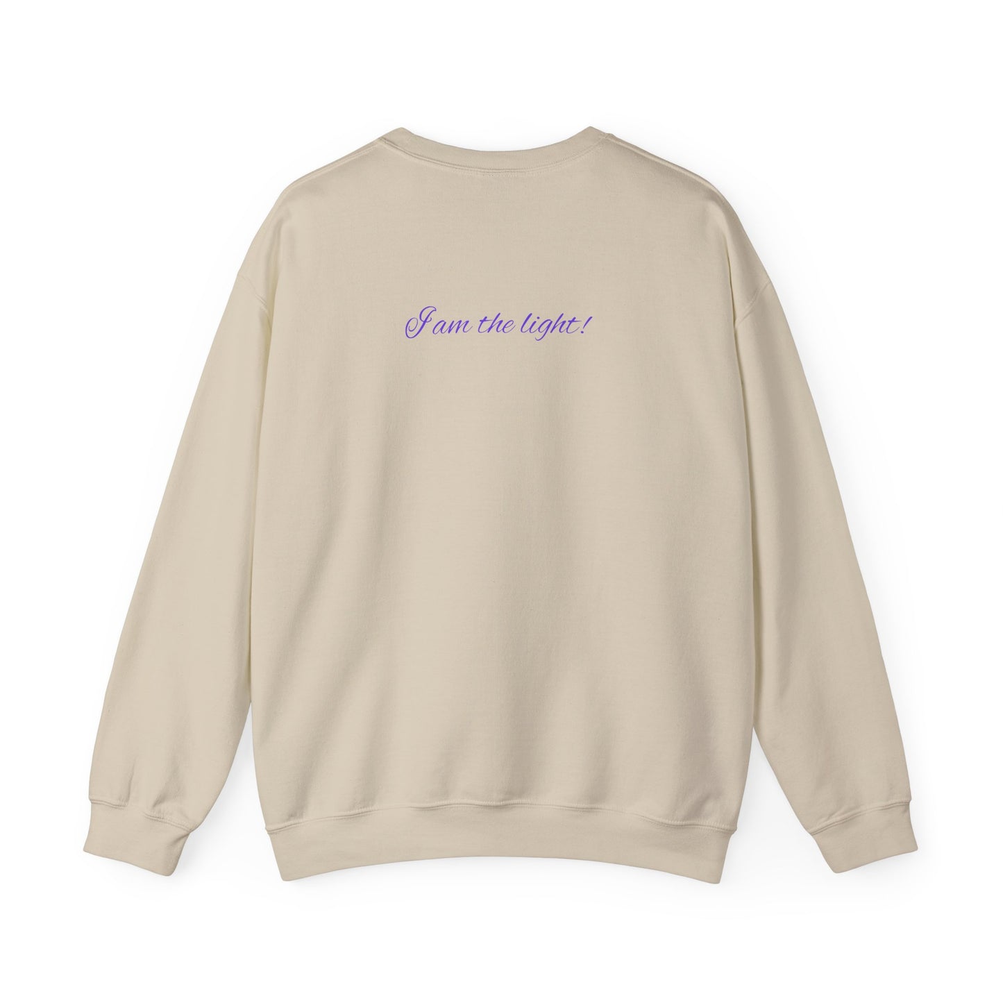 Crewneck Sweatshirt — Peace in a Pod Lotus Graphic with "I am the light" Back Script