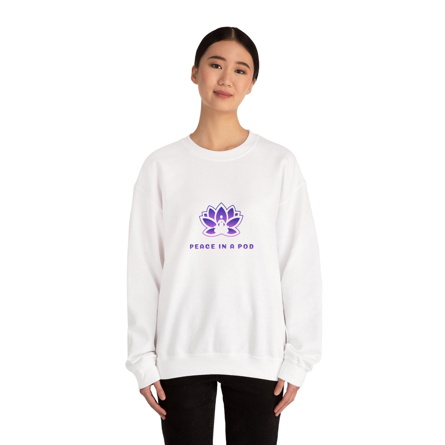 Crewneck Sweatshirt — "Peace in a Pod" Lotus Graphic with "I am the light" Back Script
